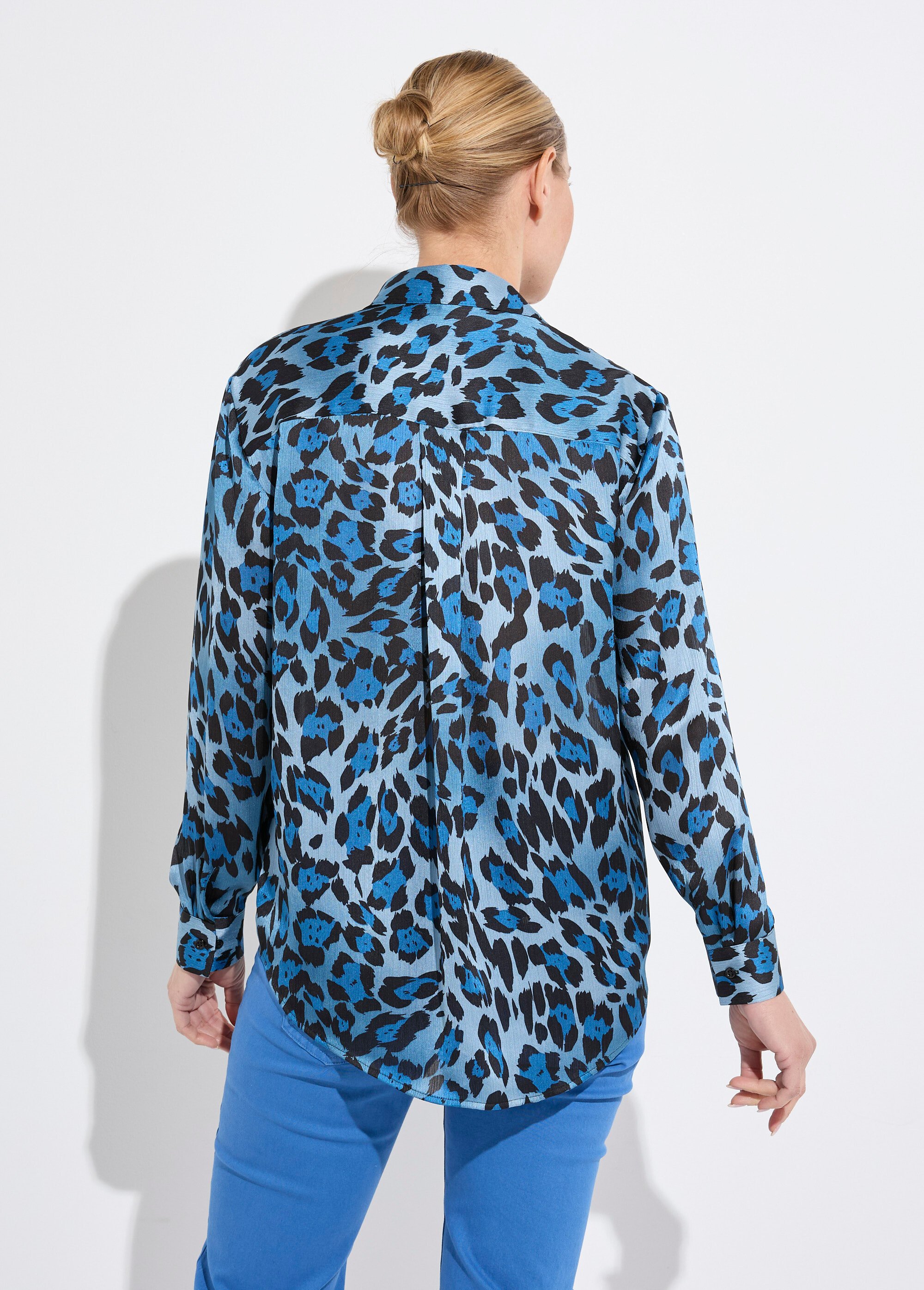 Chemisier boutonné satin manches longues Femme Bleu CONSTANCE DO1