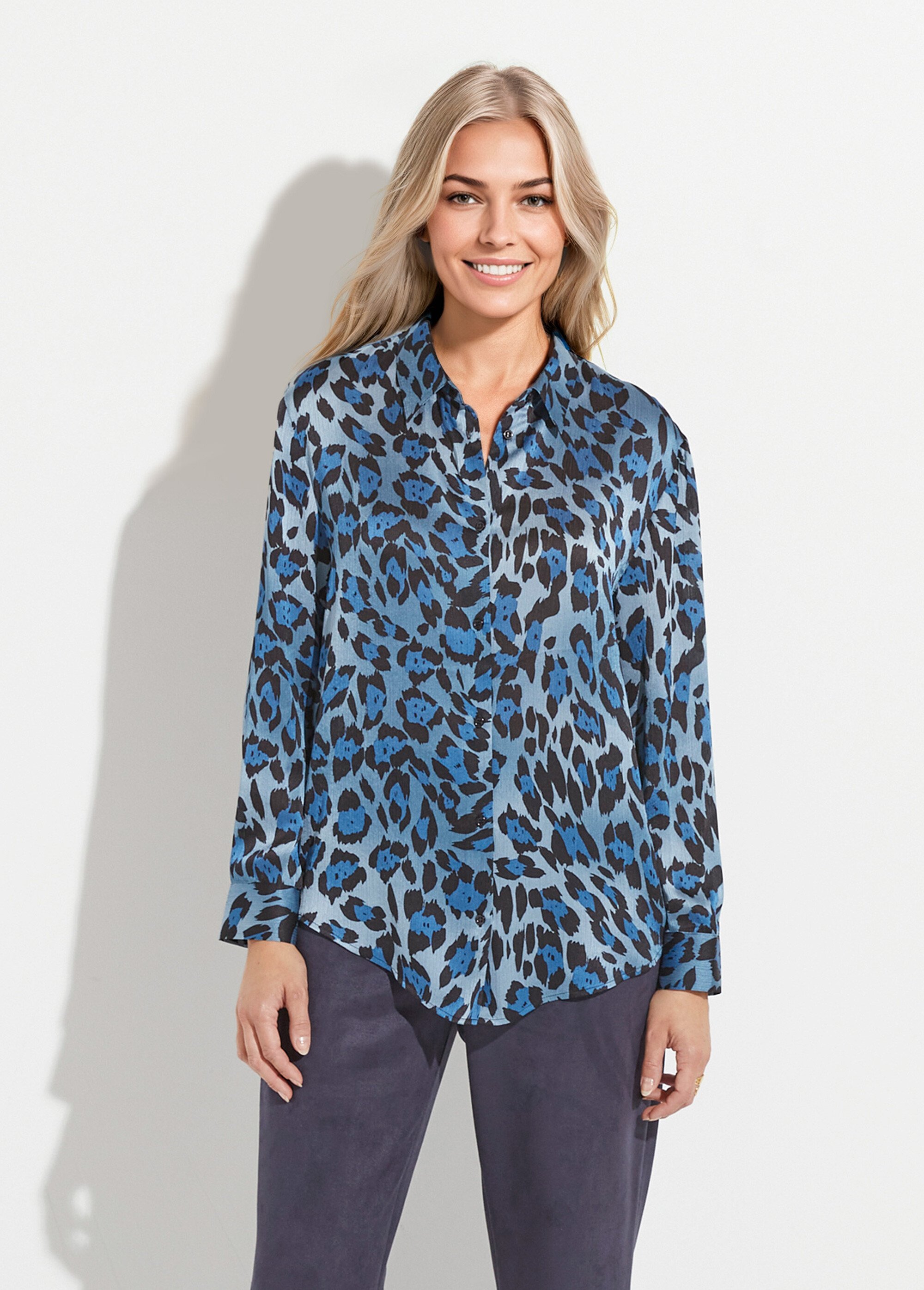 Chemisier boutonné satin manches longues Femme Bleu CONSTANCE FA1
