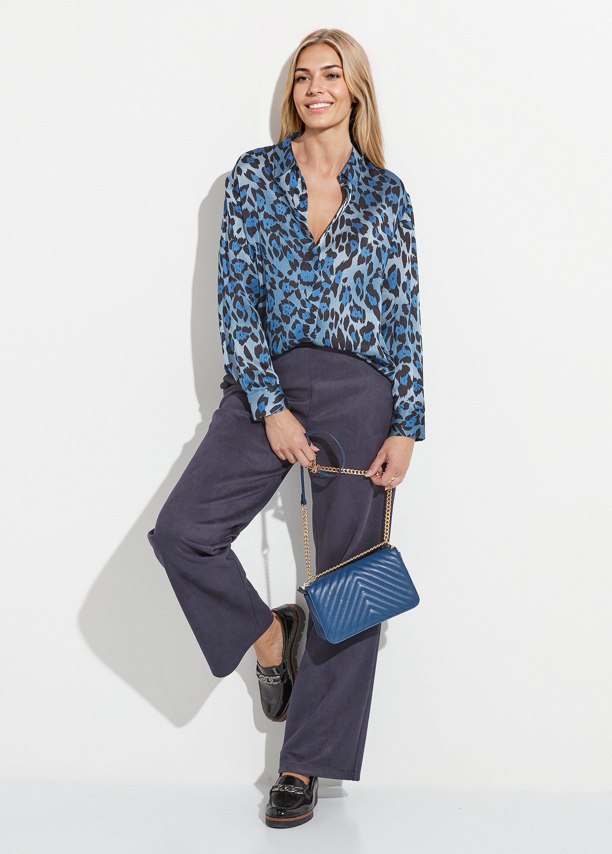 Chemisier boutonné satin manches longues Femme Bleu CONSTANCE MV1