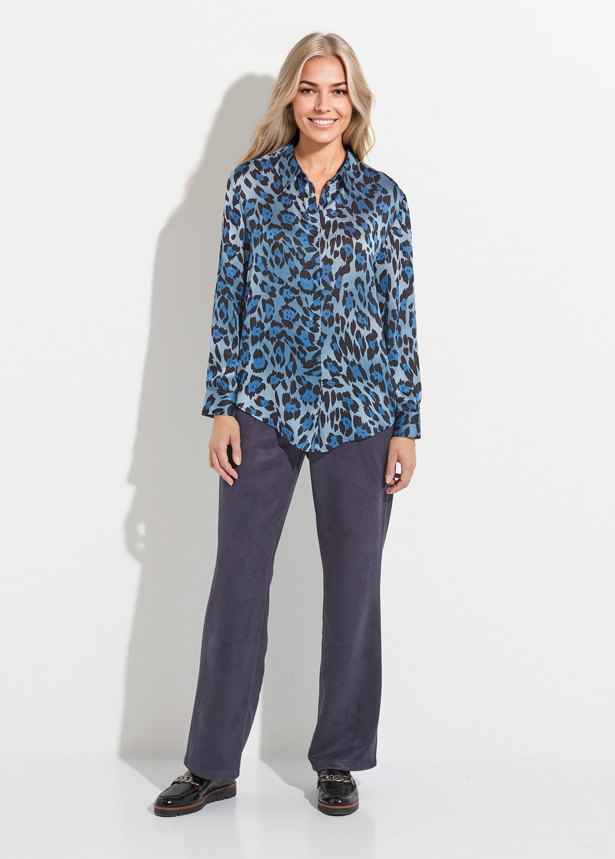 Chemisier boutonné satin manches longues Femme Bleu CONSTANCE SF1