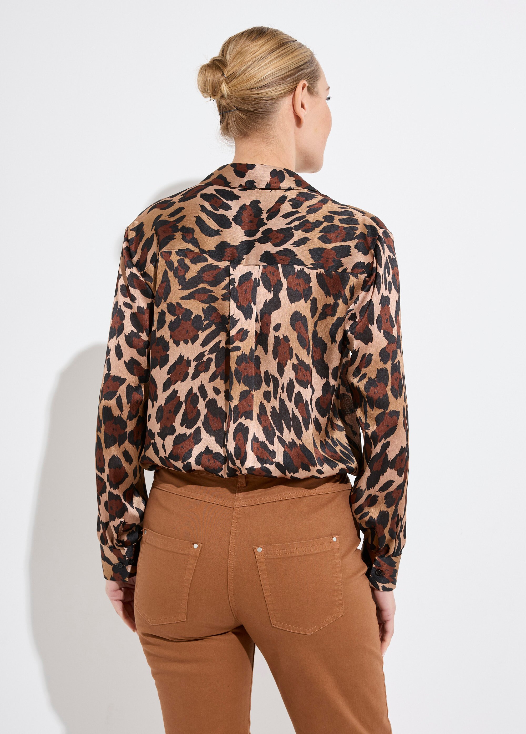 Chemisier boutonné satin manches longues Femme IMPRIME MARRON CONSTANCE DO1