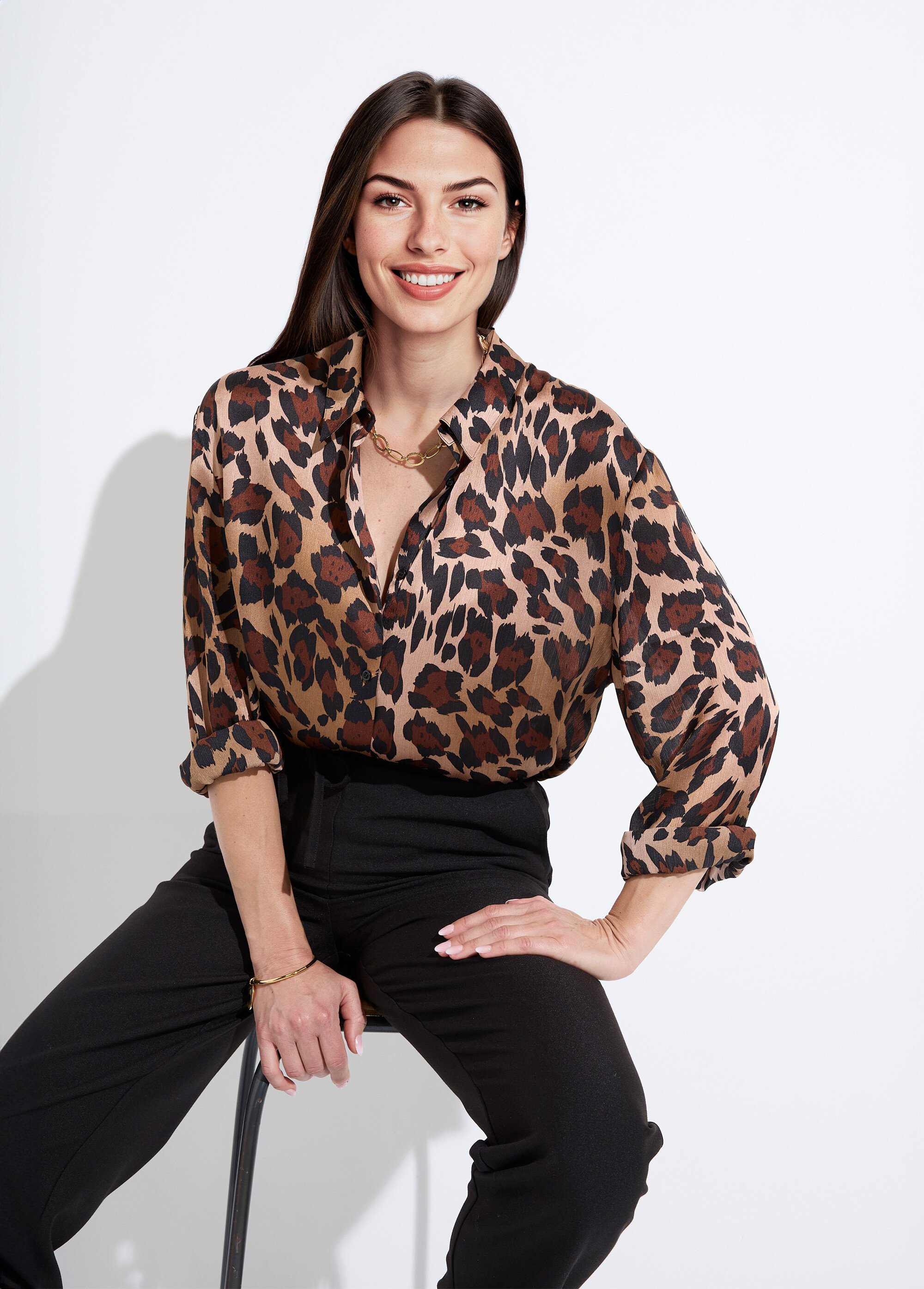 Chemisier boutonné satin manches longues