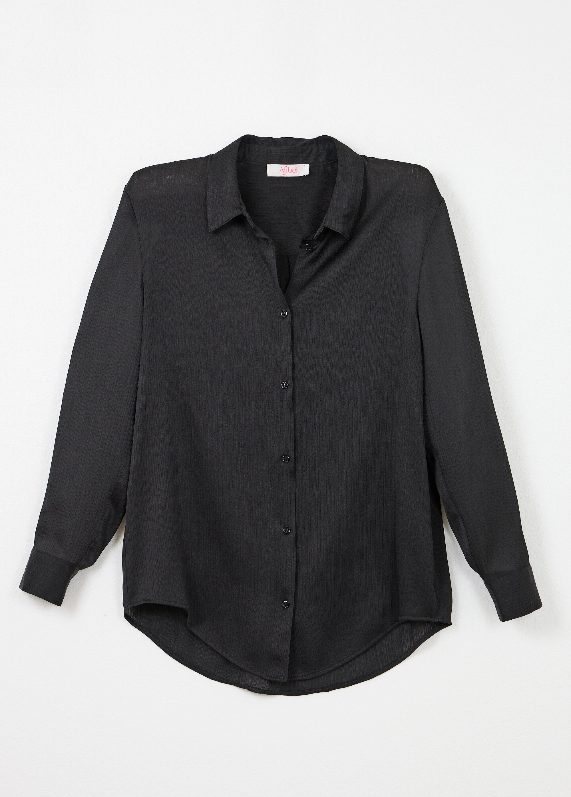 Chemisier boutonné satin manches longues Femme Noir CONSTANCE AP1