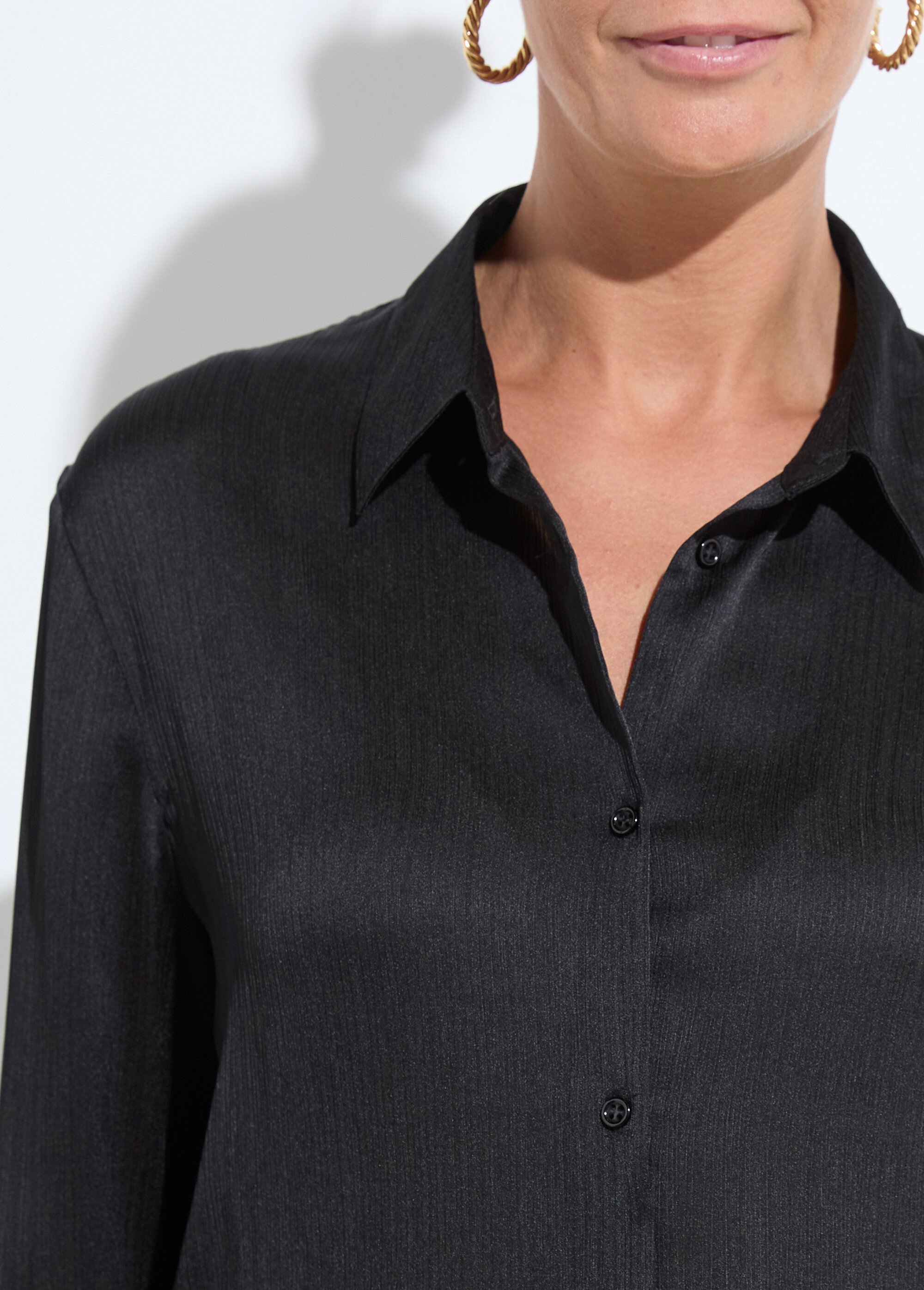 Chemisier boutonné satin manches longues Femme Noir CONSTANCE DE1