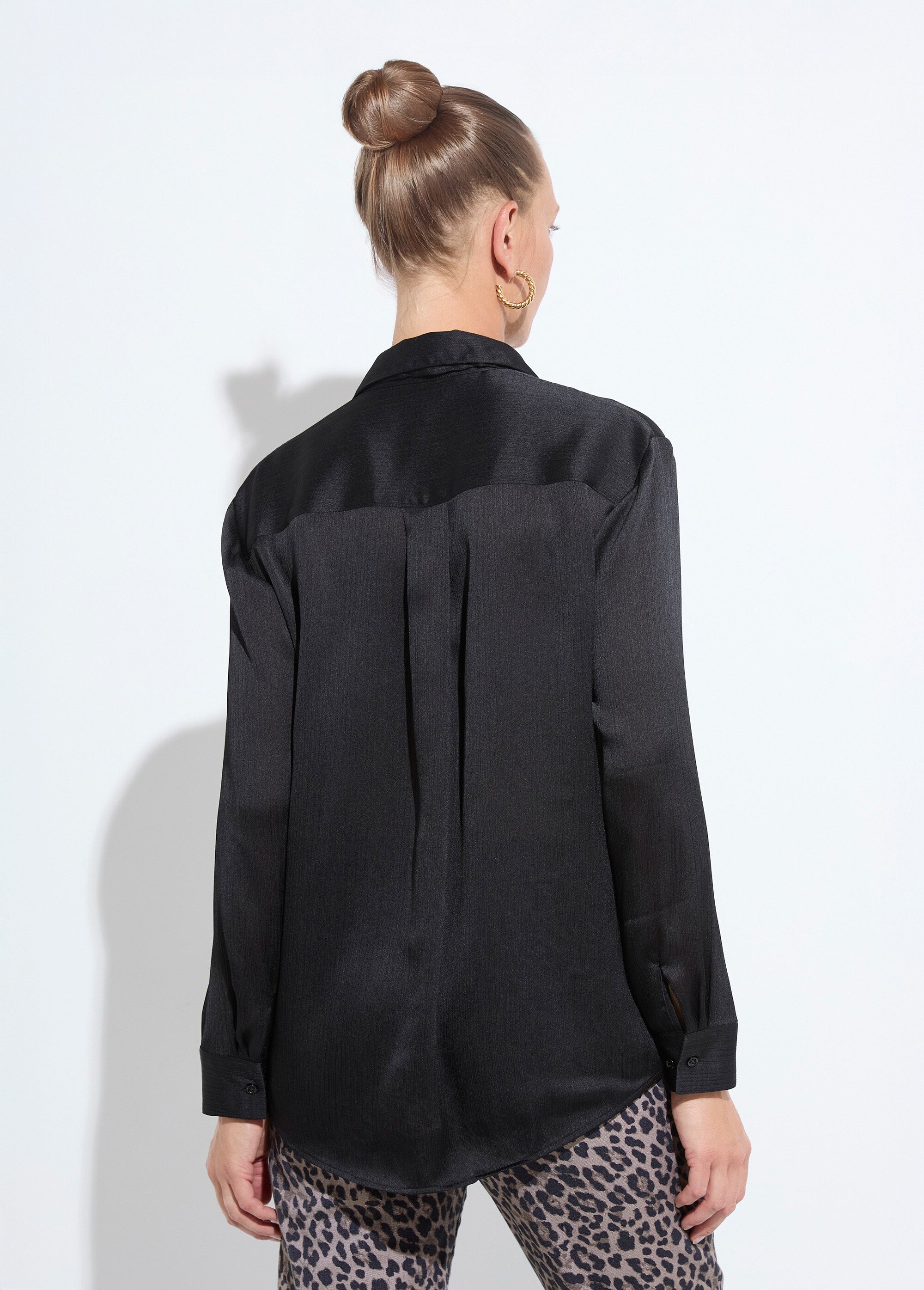 Chemisier boutonné satin manches longues Femme Noir CONSTANCE DO1