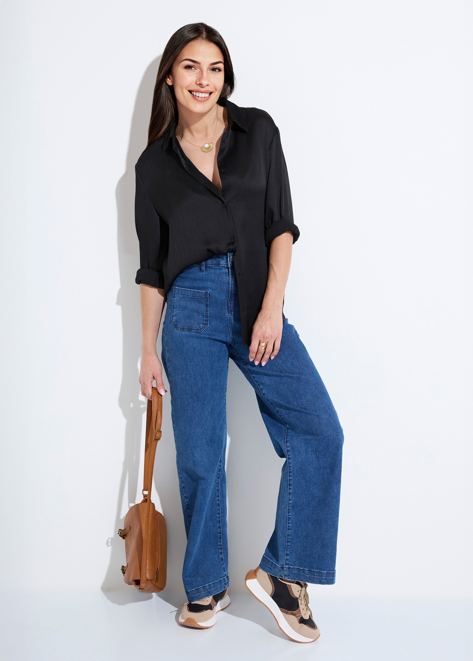 Chemisier boutonné satin manches longues