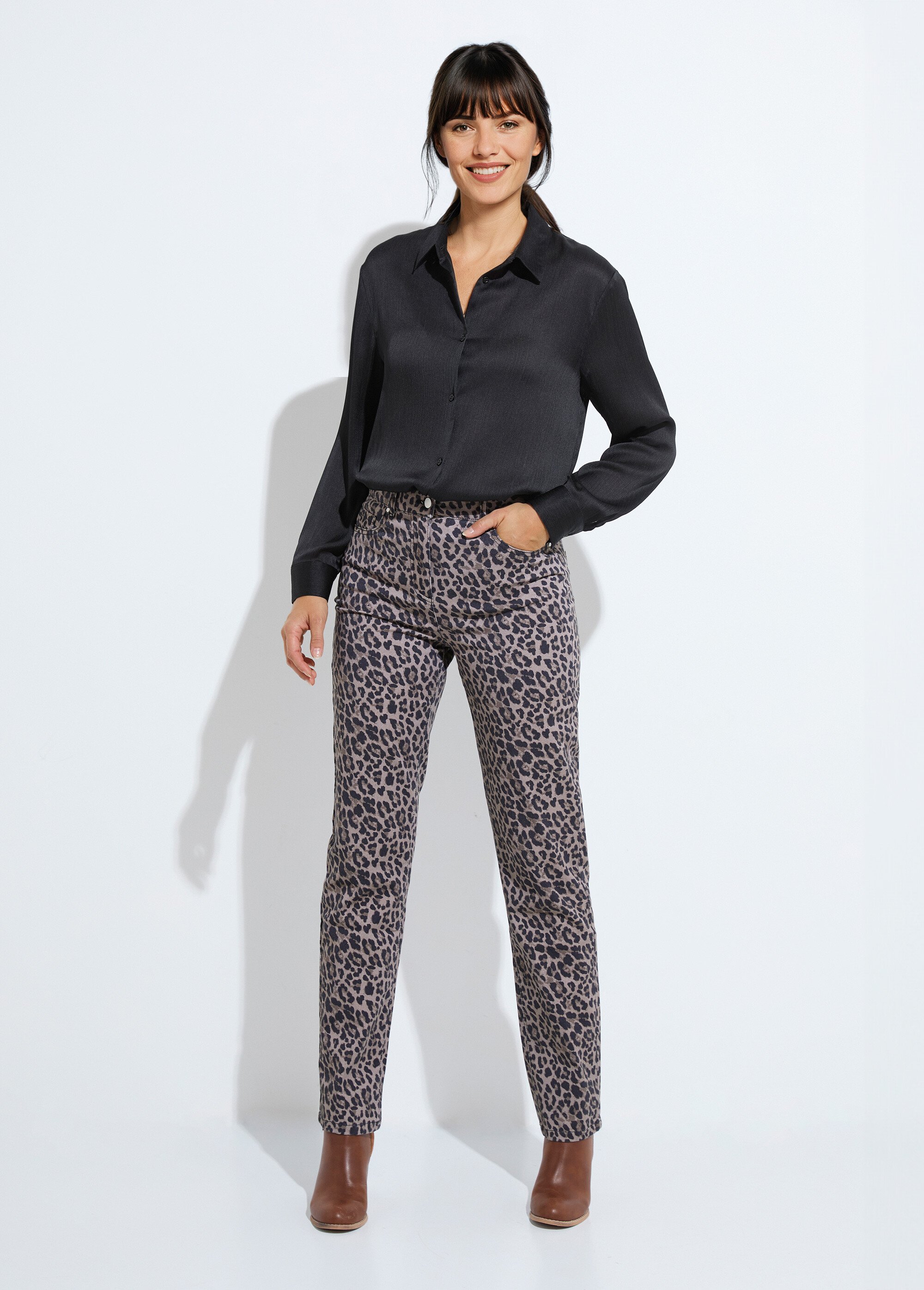 Chemisier boutonné satin manches longues Femme Noir CONSTANCE SF1