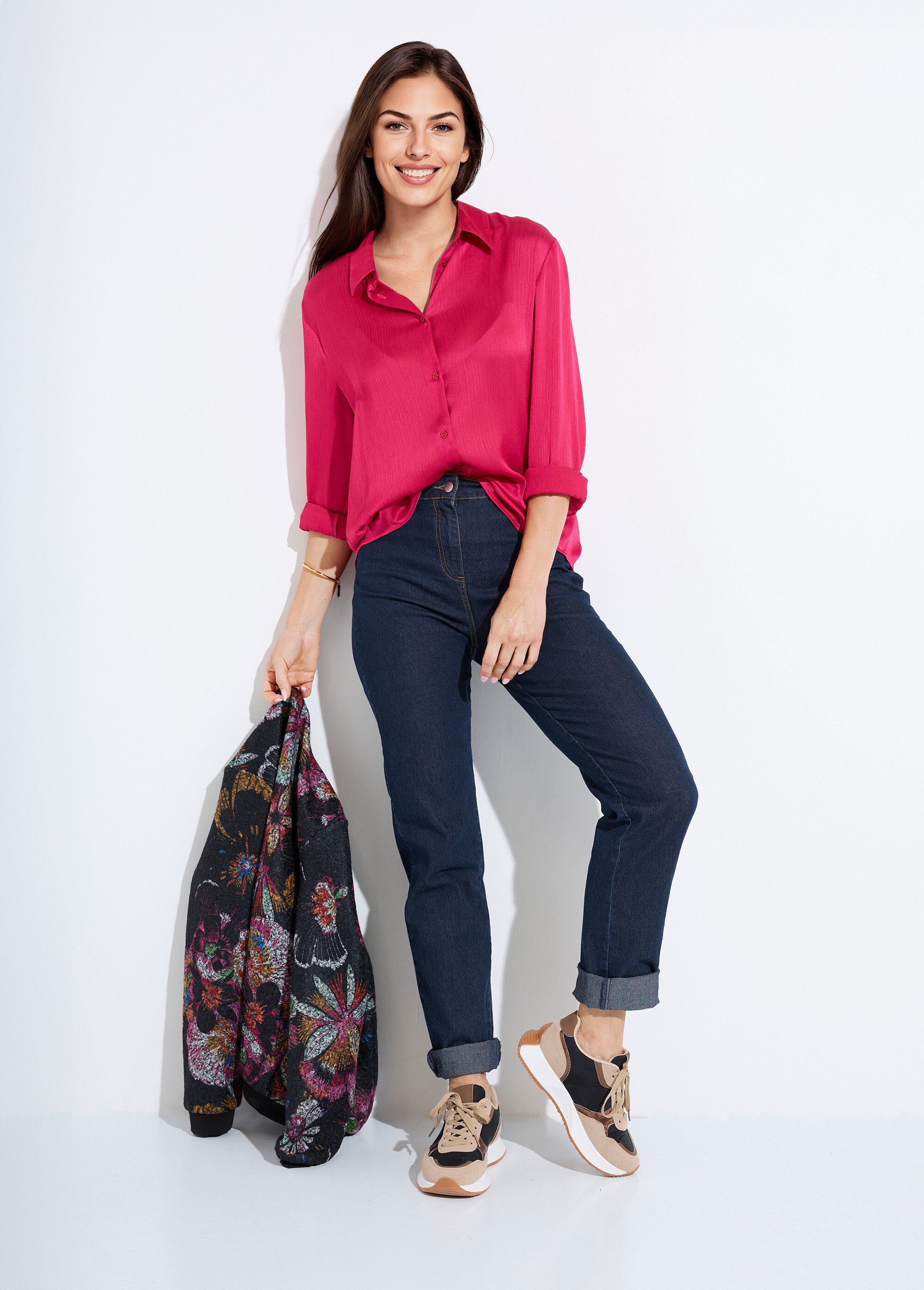 Chemisier boutonné satin manches longues