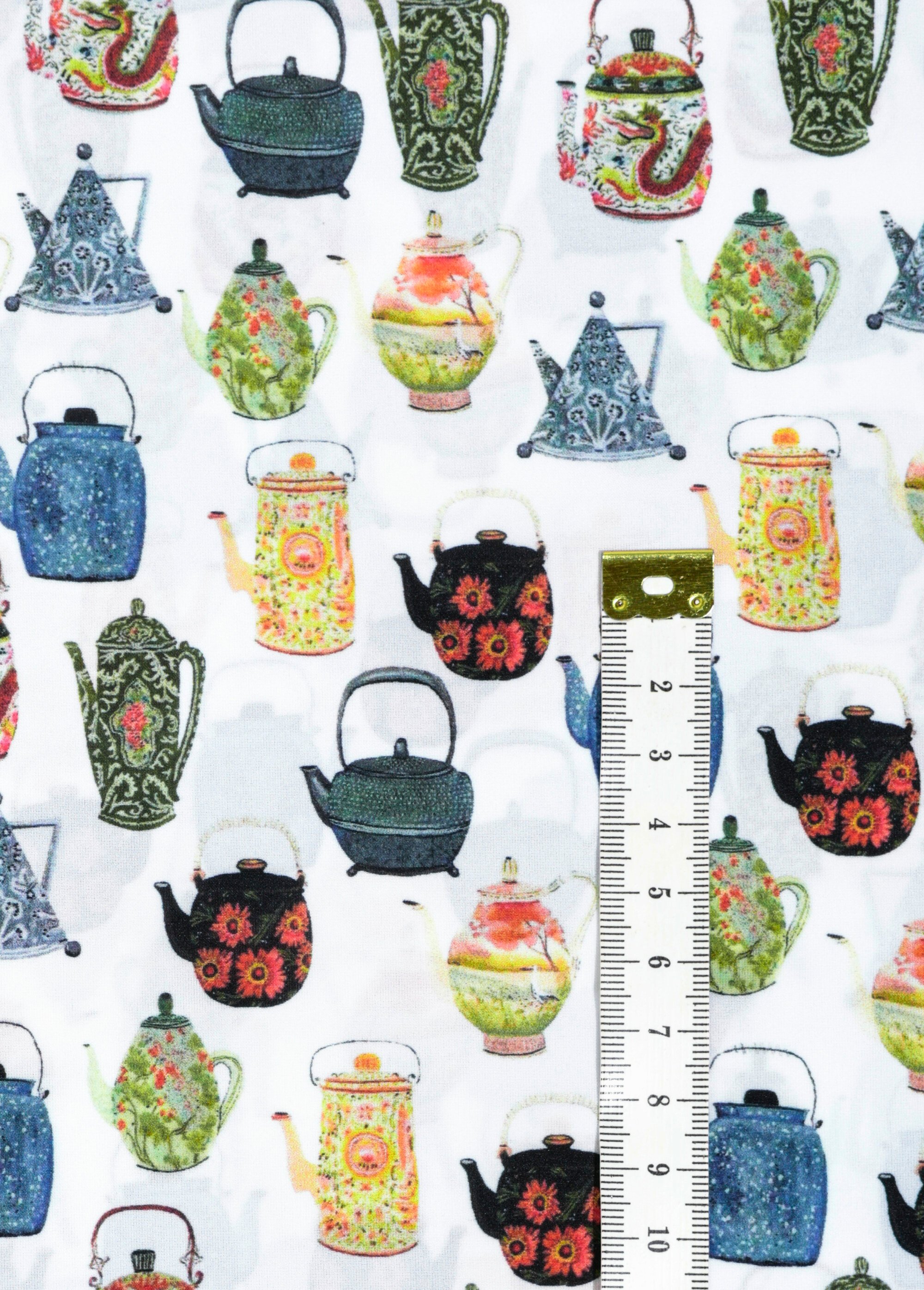 Coupon tissu voile, motif théières