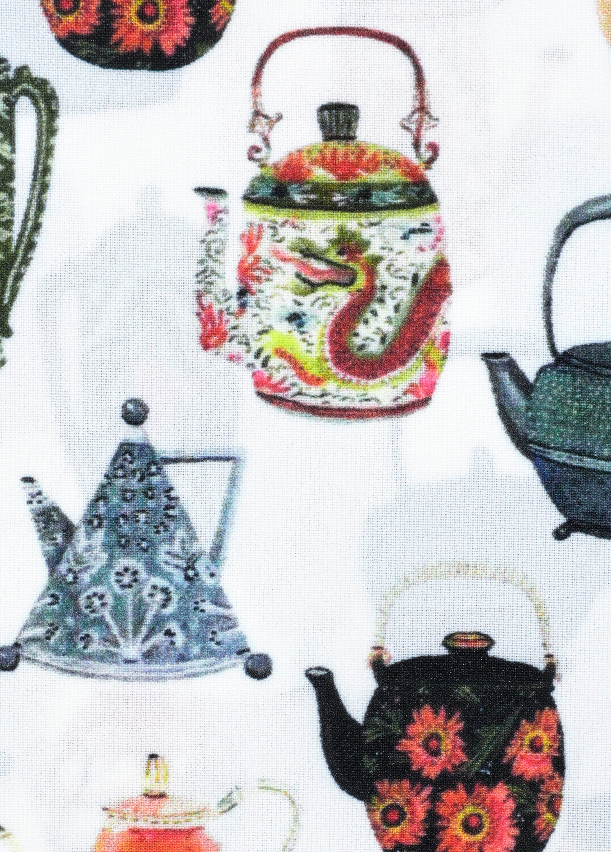 Coupon tissu voile, motif théières BLANC COT147995 DE2