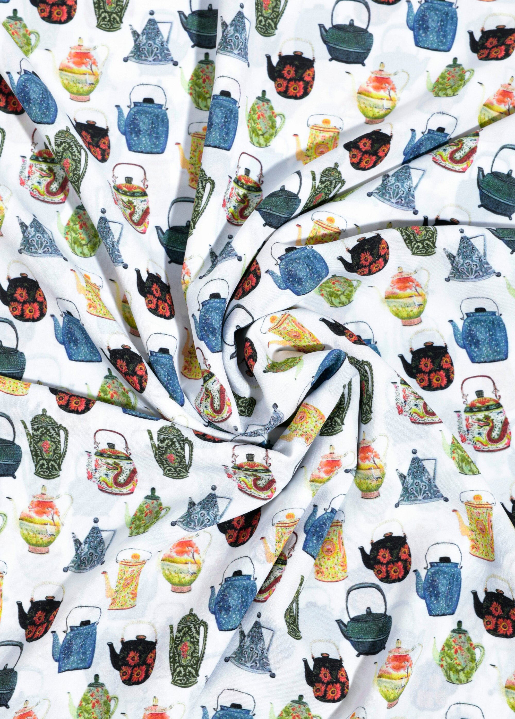 Coupon tissu voile, motif théières BLANC COT147995 FA1