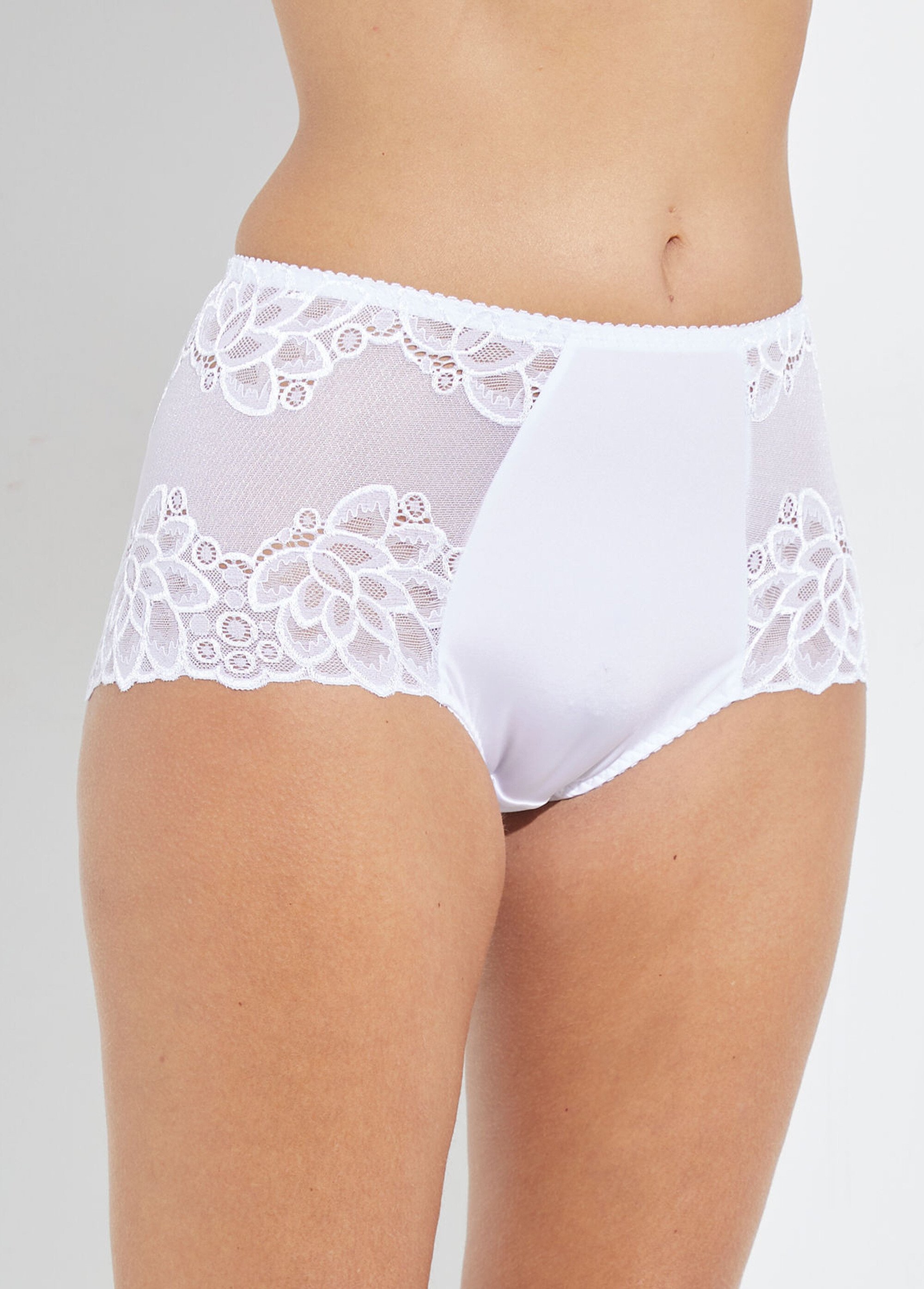 Culotte taille haute dentelle et microfibre Femme Blanc DAX DR1