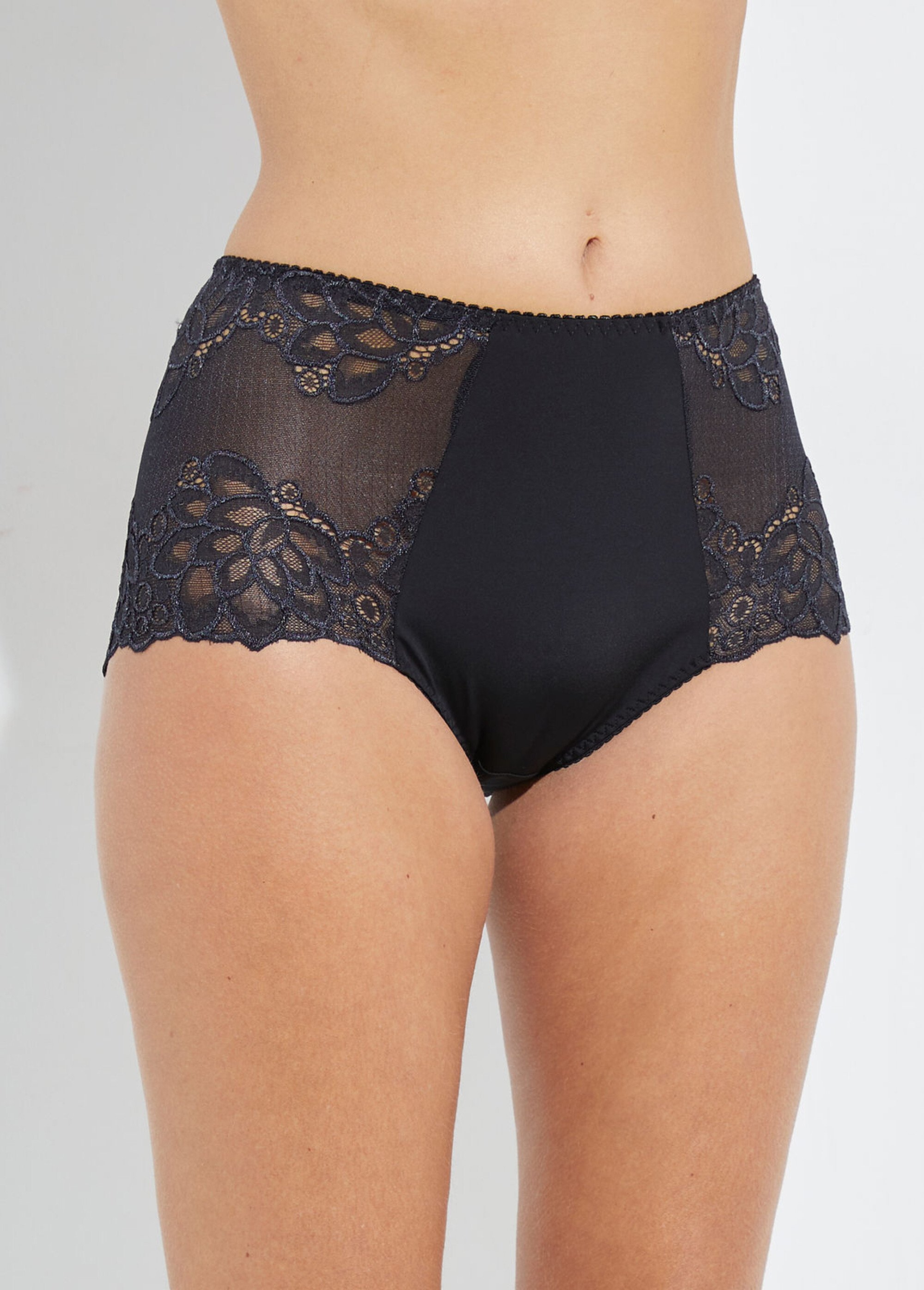 Culotte taille haute dentelle et microfibre Femme Noir DAX DR1
