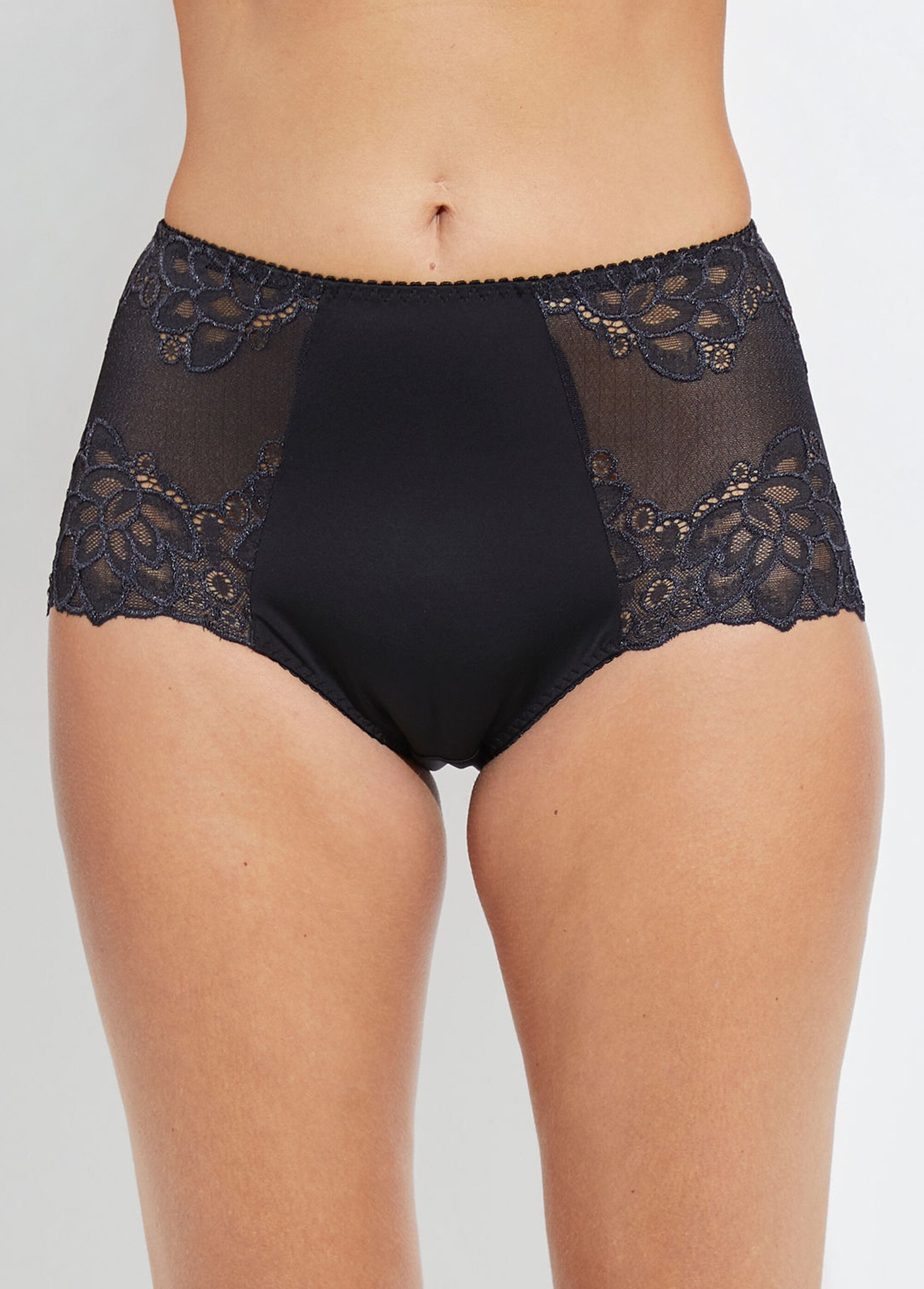 Culotte taille haute dentelle et microfibre Femme Noir DAX FA1