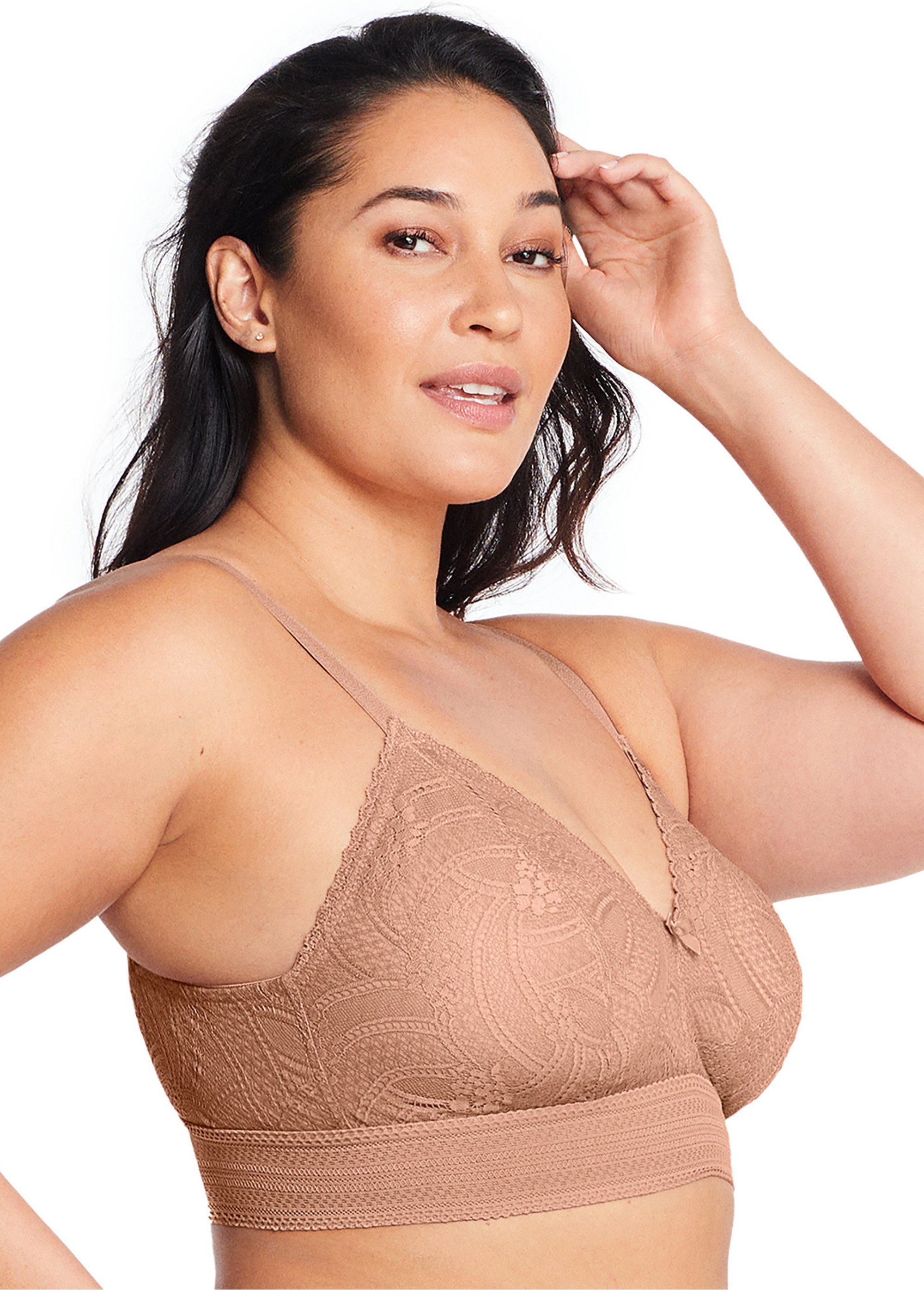 Bralette Bramour Gramercy Dentelle Luxe Sans Armatures Spéciale Grandes Tailles n°7012 Femme Grande Taille Marron 7012 DR1