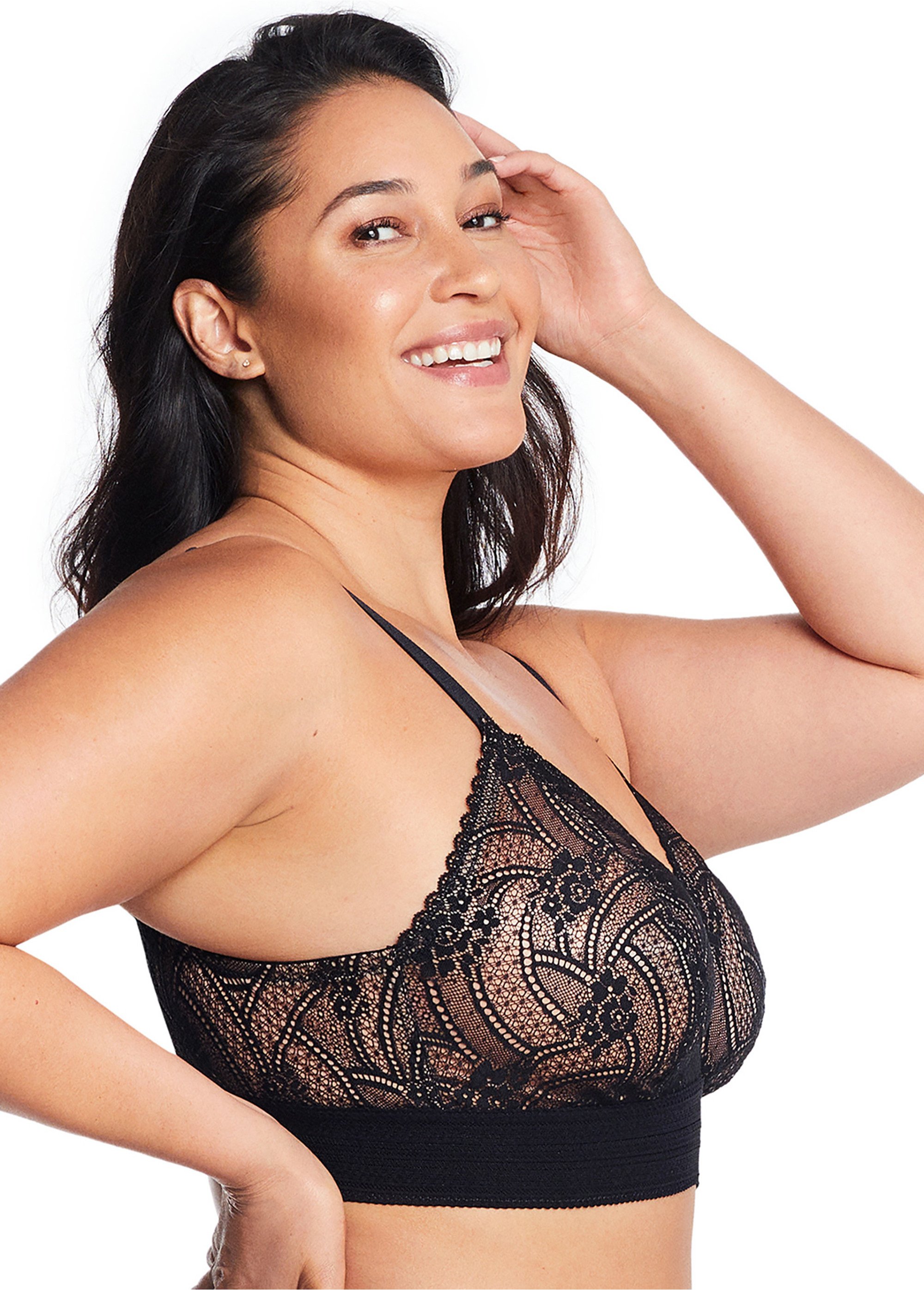 Bralette Bramour Gramercy Dentelle Luxe Sans Armatures Spéciale Grandes Tailles n°7012 Femme Grande Taille Noir 7012 DR1