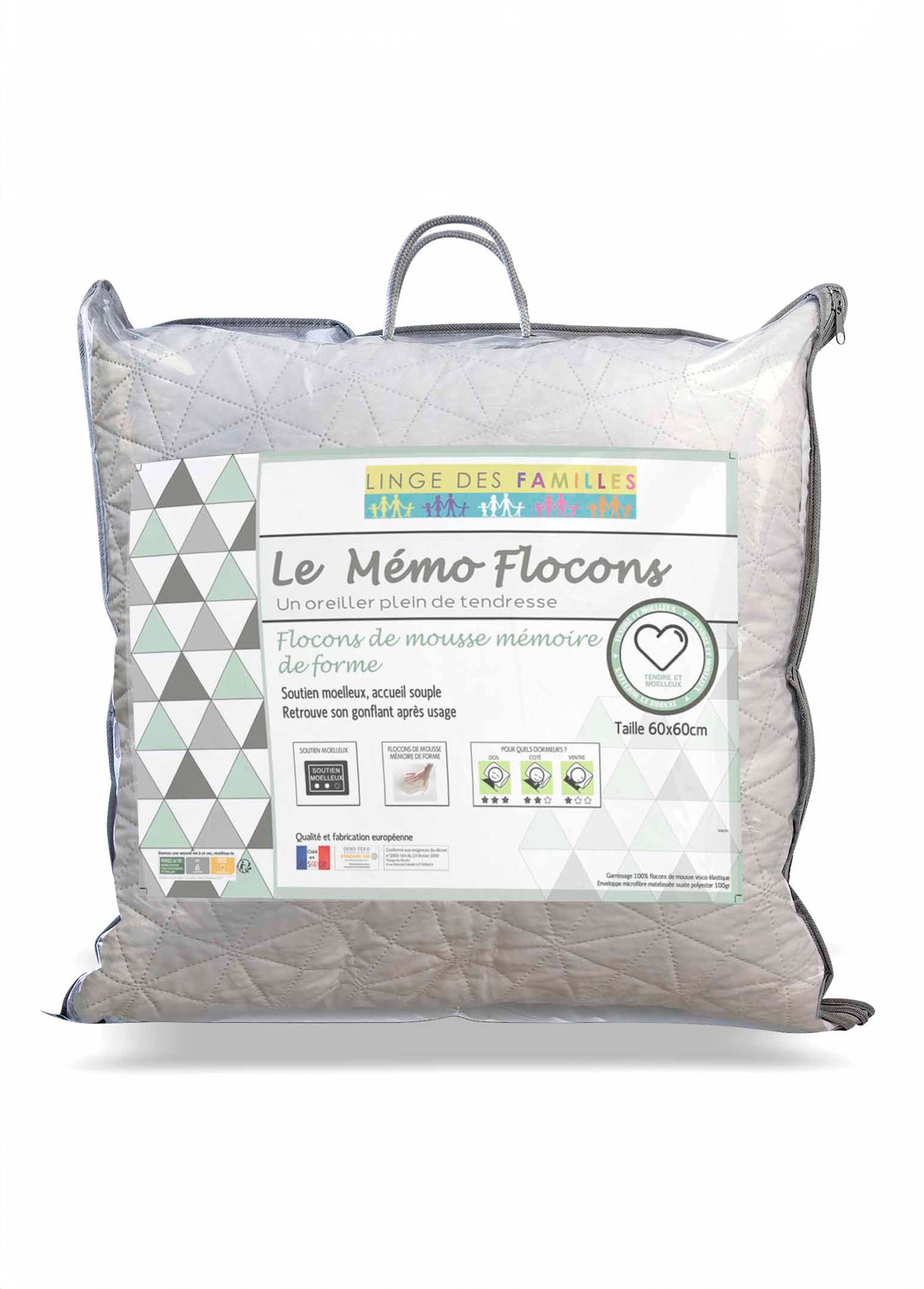 Linge des Familles - Oreiller Mémo Flocons Blanc RHONE DE1