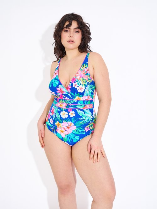 Maillot de bain 1 pièce fleurs exotiques Femme Bleu SUN-VY8146 FA2
