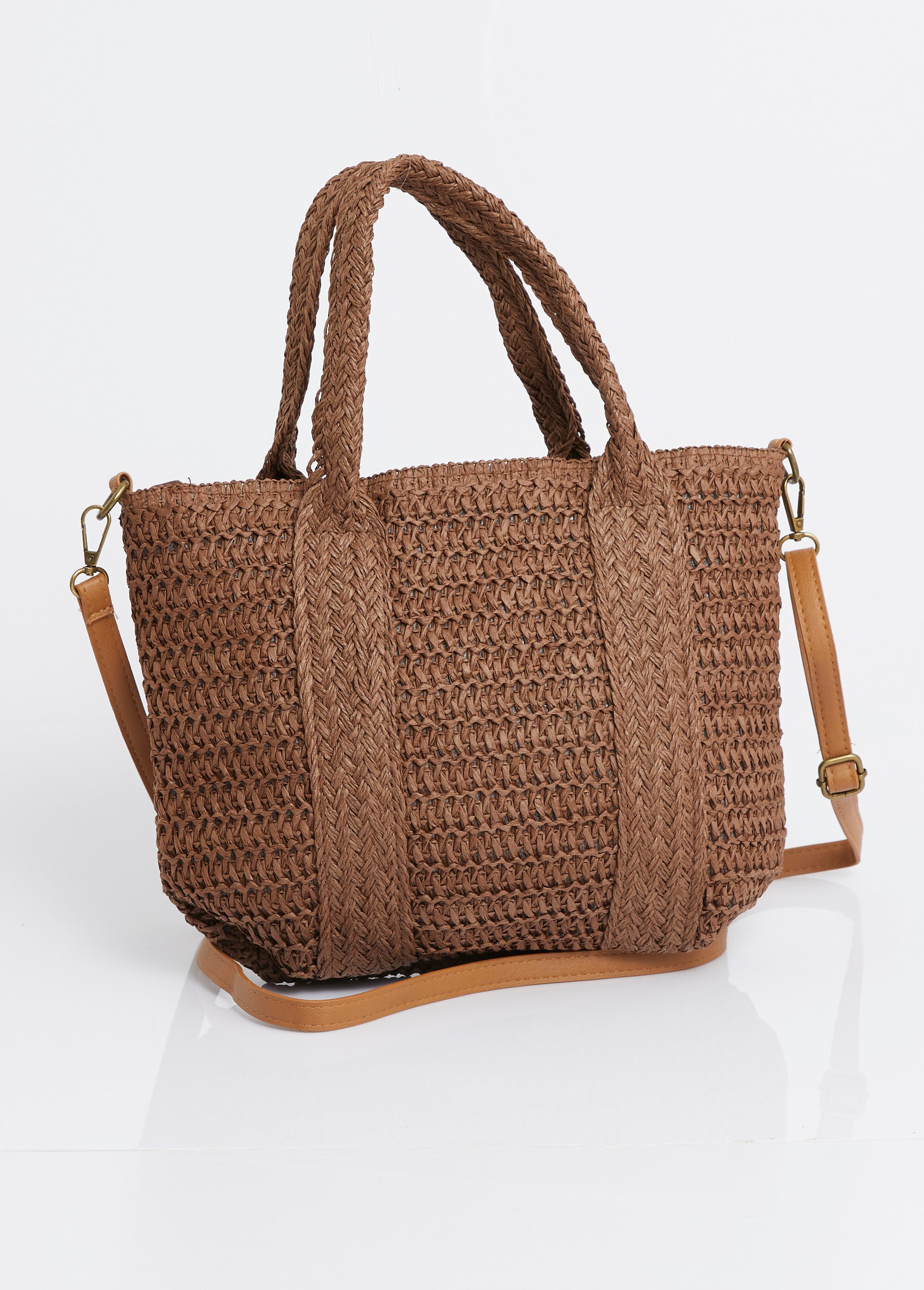 Mini sac panier en papier tressé Femme Marron AST45137 FA1