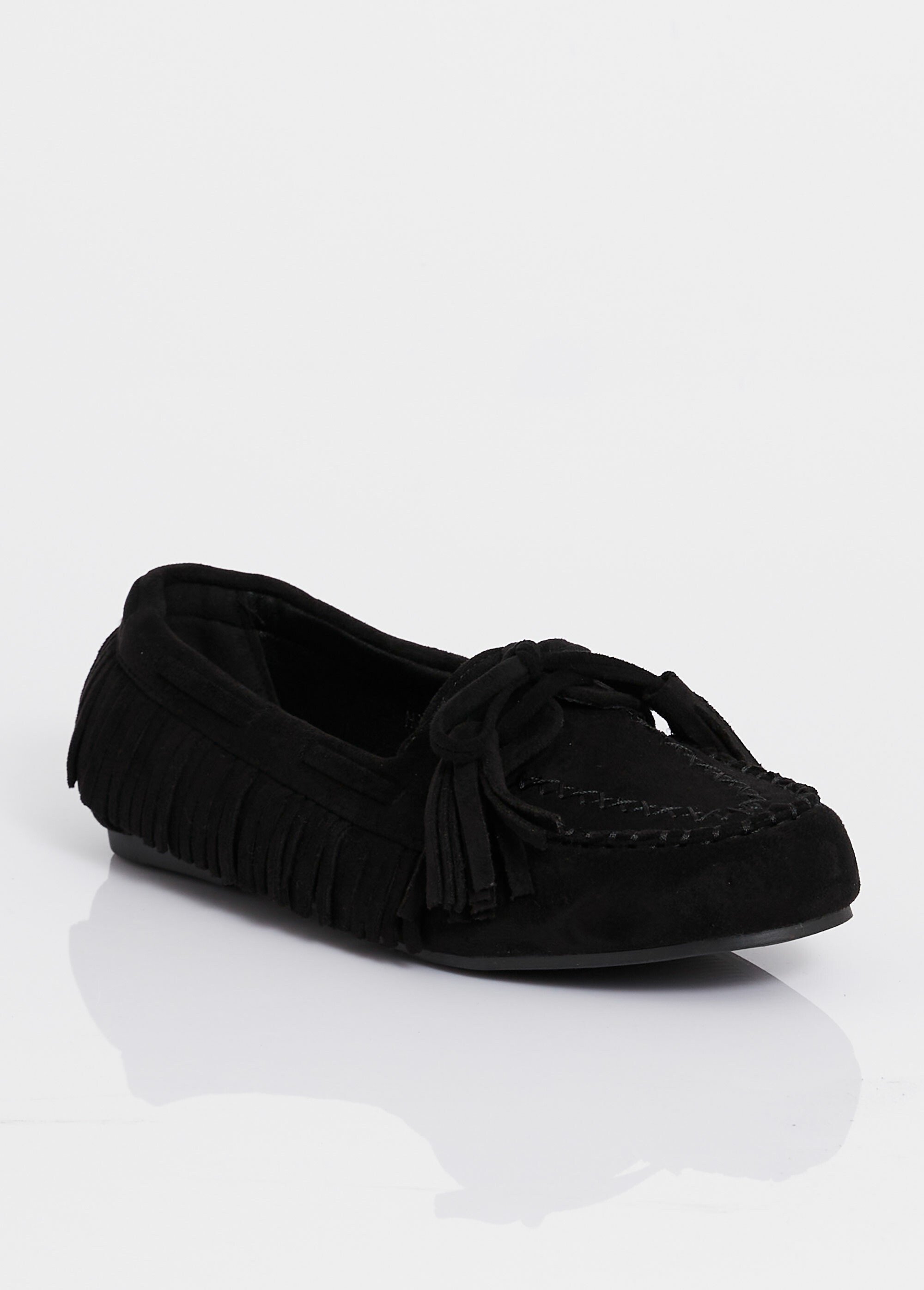 Mocassins avec franges et nœud pompons Femme Noir JOIH8-981H FA1