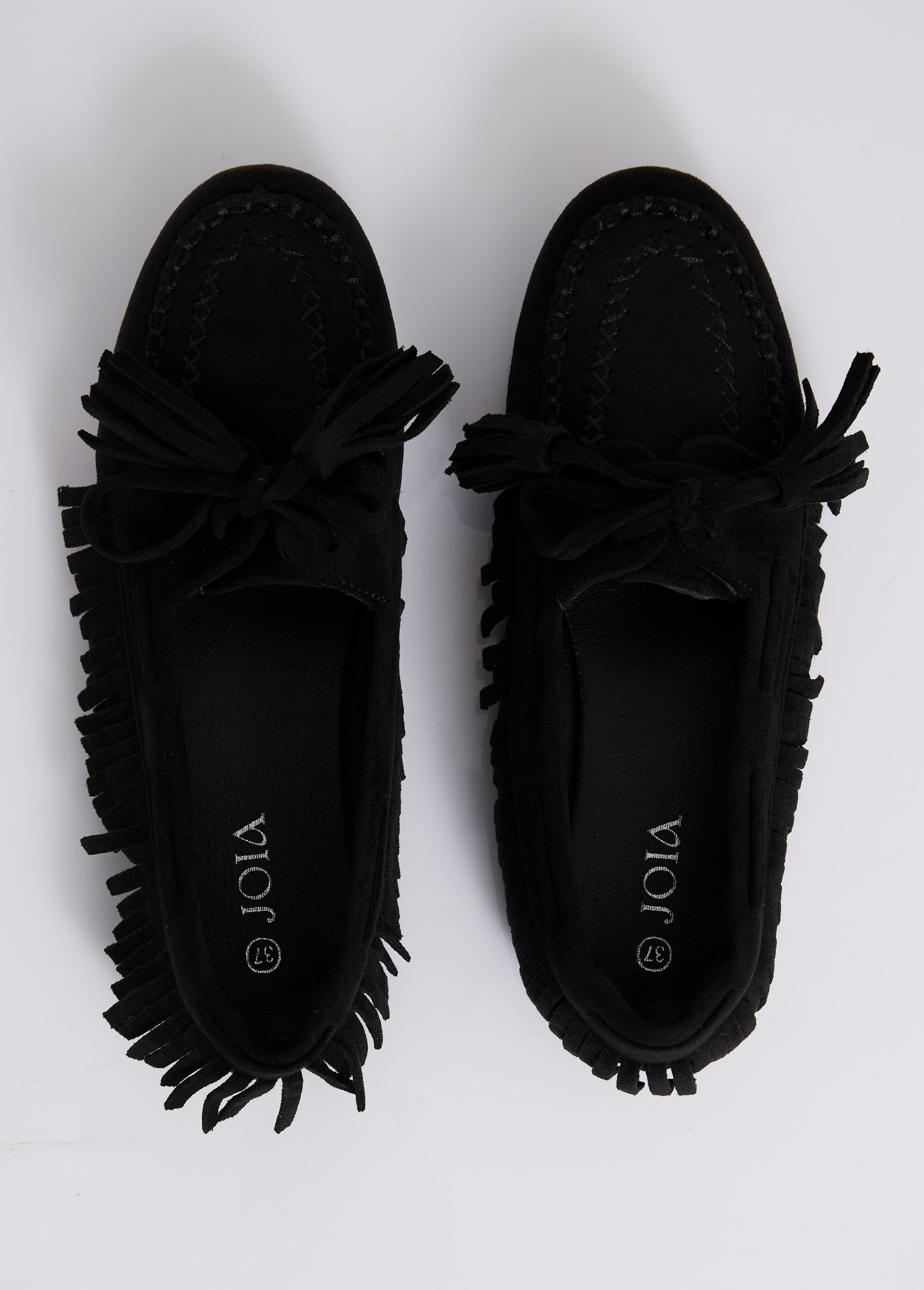 Mocassins avec franges et nœud pompons Femme Noir JOIH8-981H OV1
