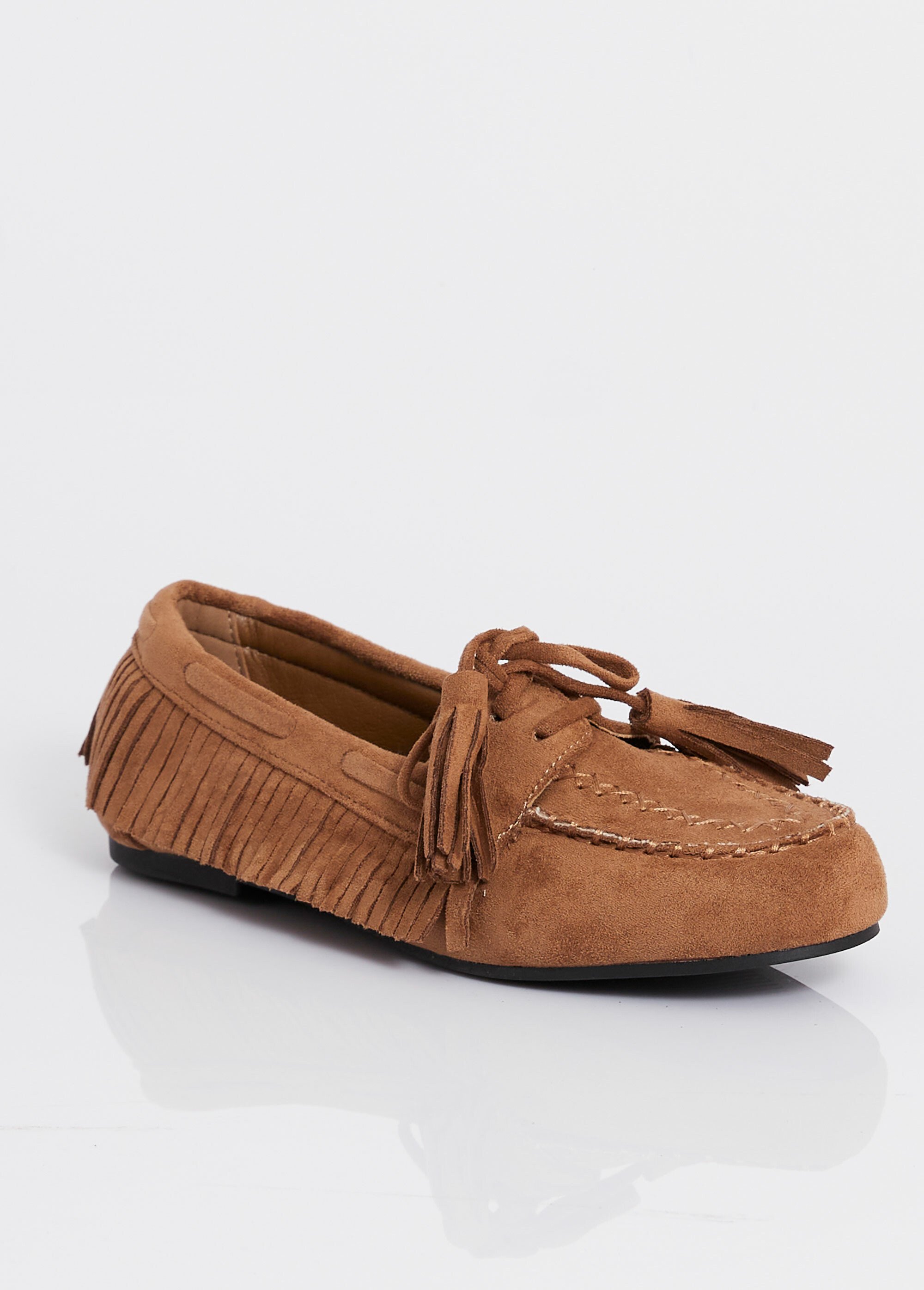 Mocassins avec franges et nœud pompons Femme Marron JOIH8-981H FA1