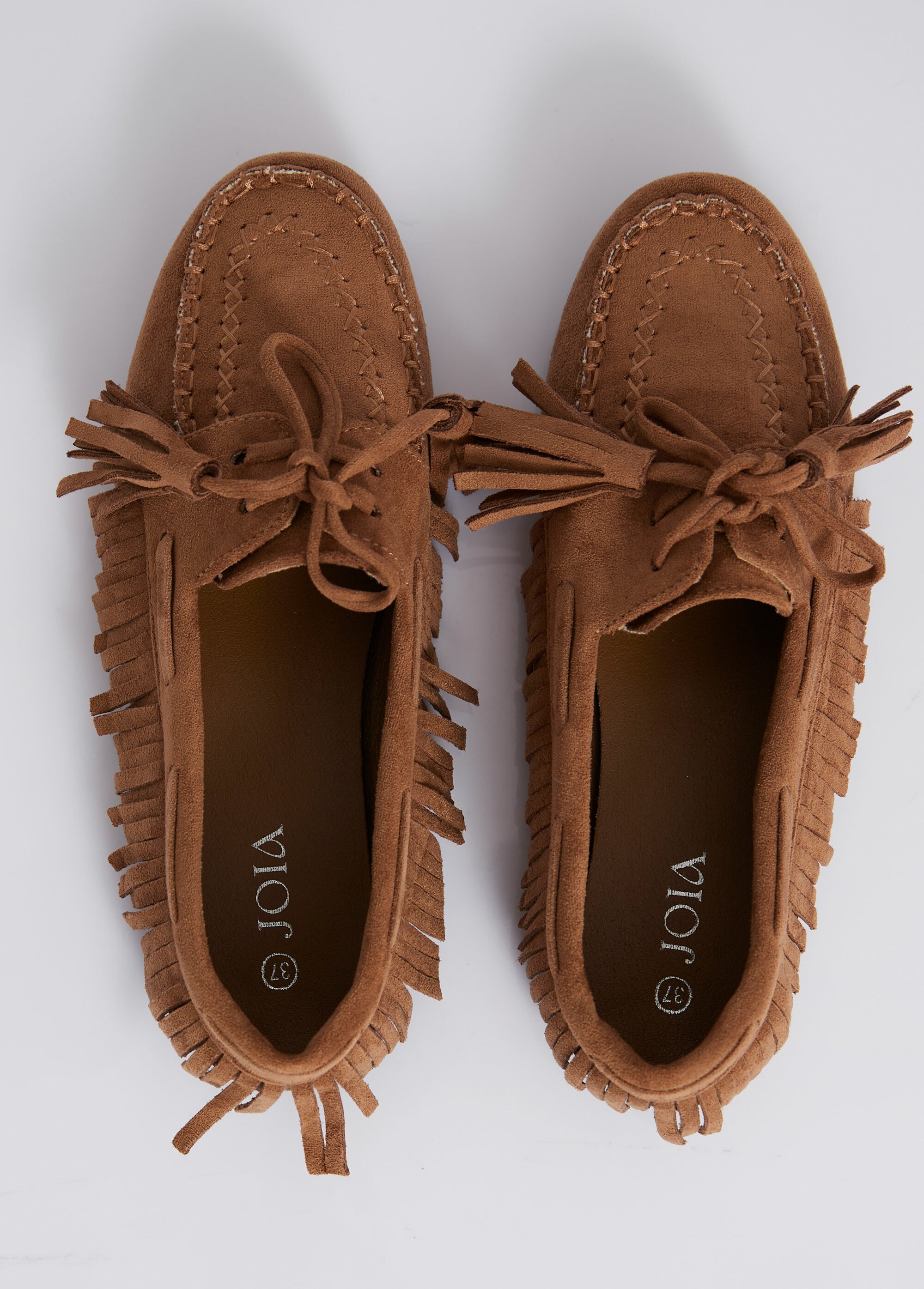 Mocassins avec franges et nœud pompons Femme Marron JOIH8-981H OV1