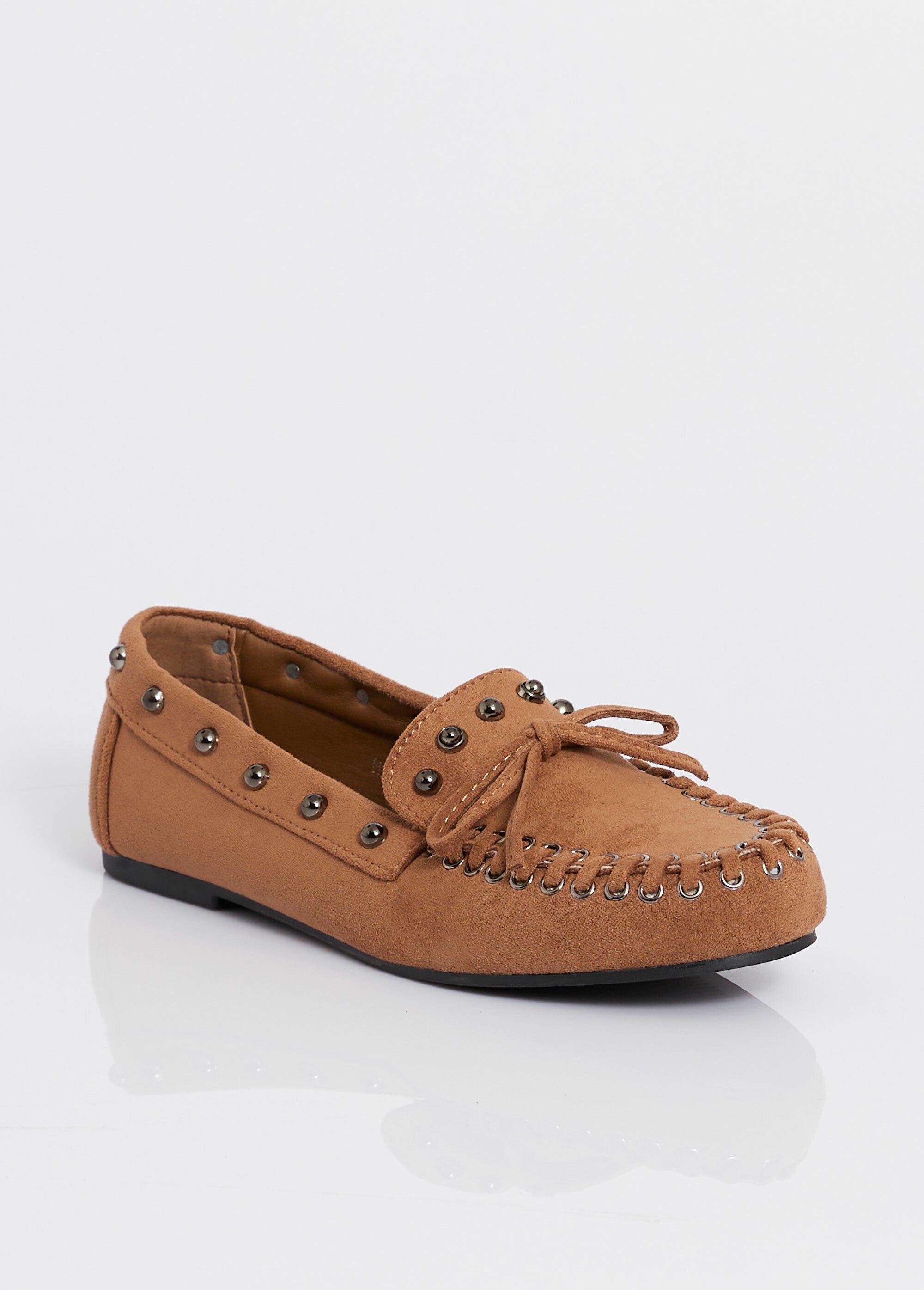 Mocassins dessus suédine clous fantaisie Femme Marron JOIH8-1135H FA1
