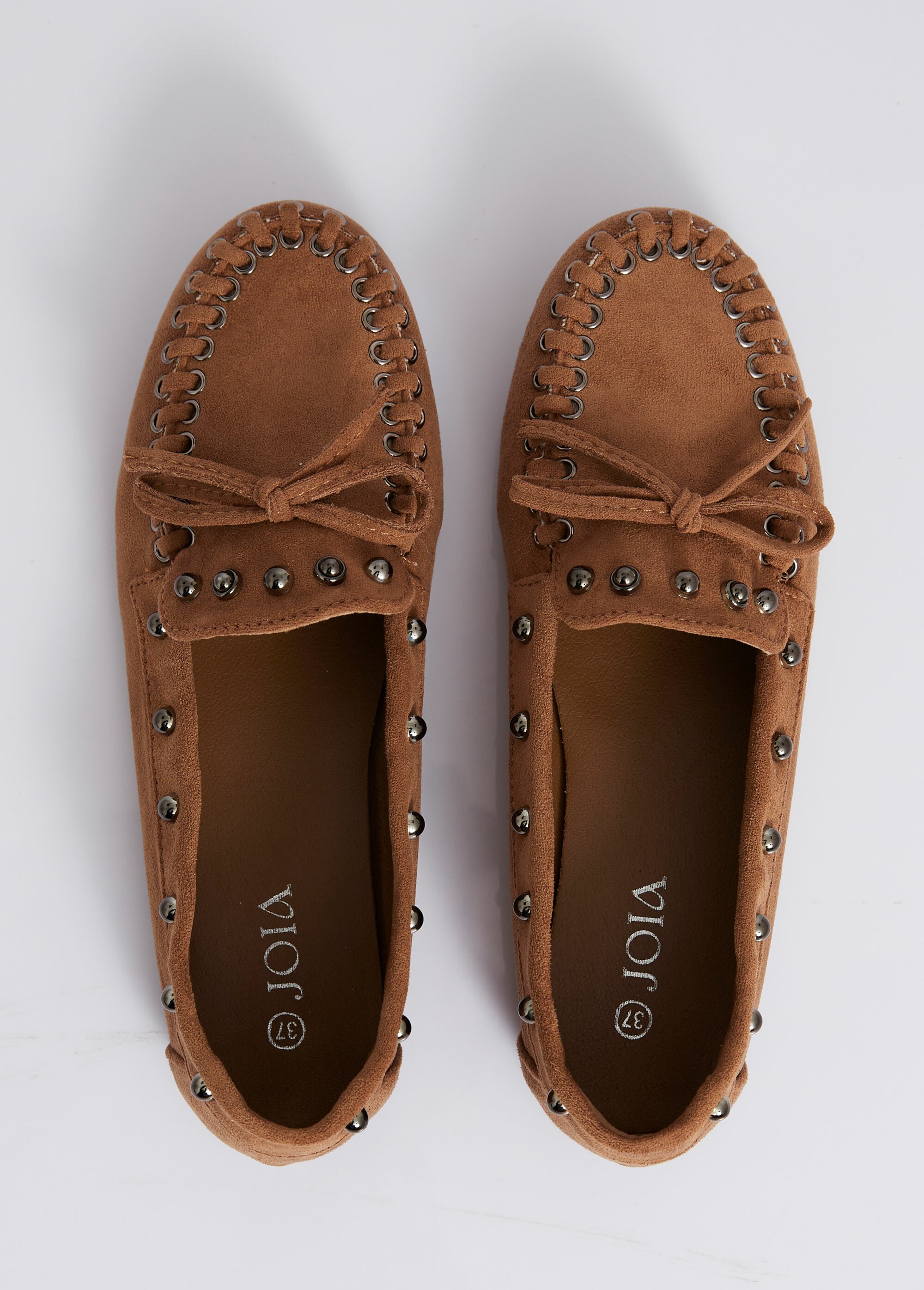 Mocassins dessus suédine clous fantaisie Femme Marron JOIH8-1135H OV1