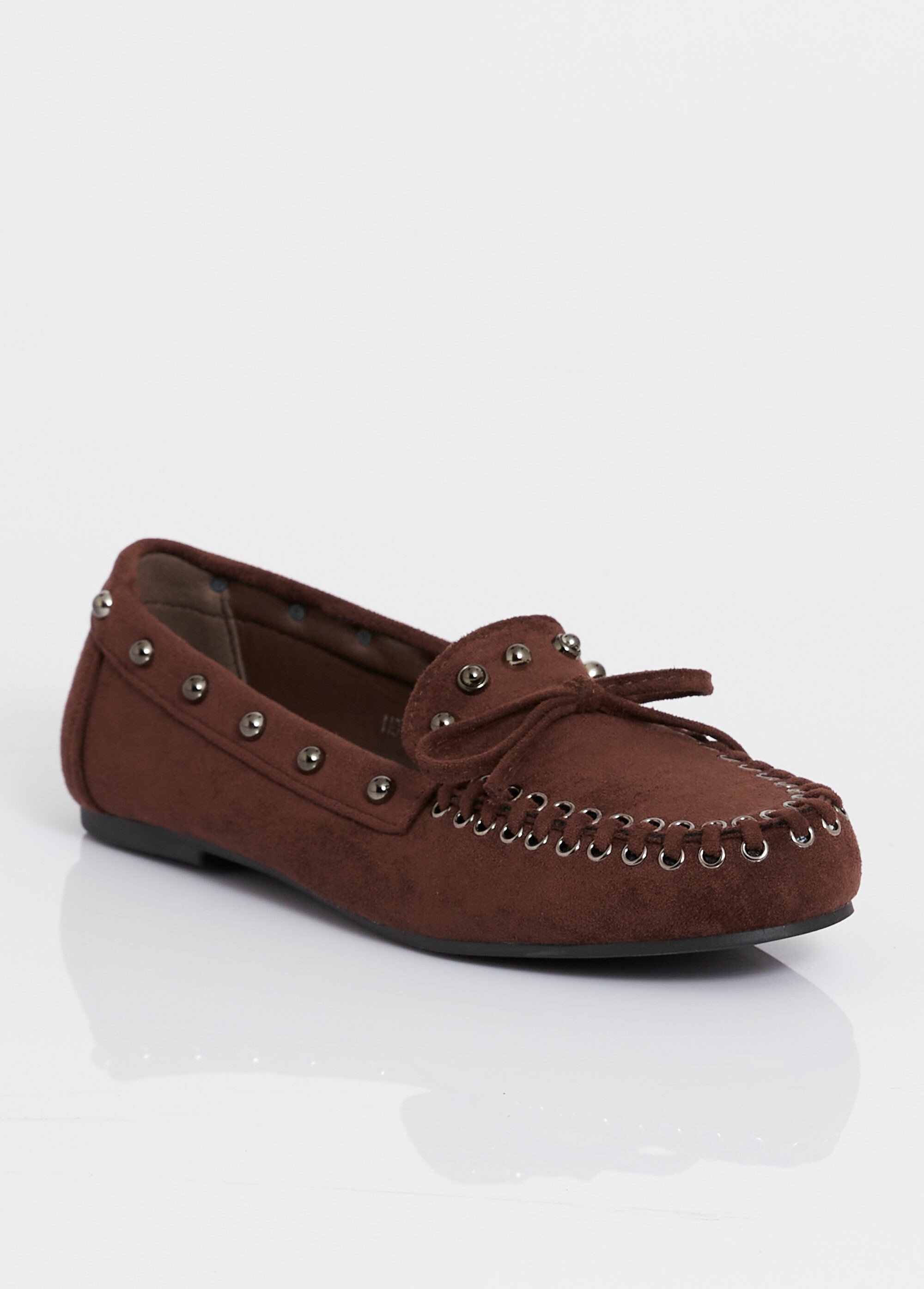 Mocassins dessus suédine clous fantaisie Femme Marron JOIH8-1135H FA1