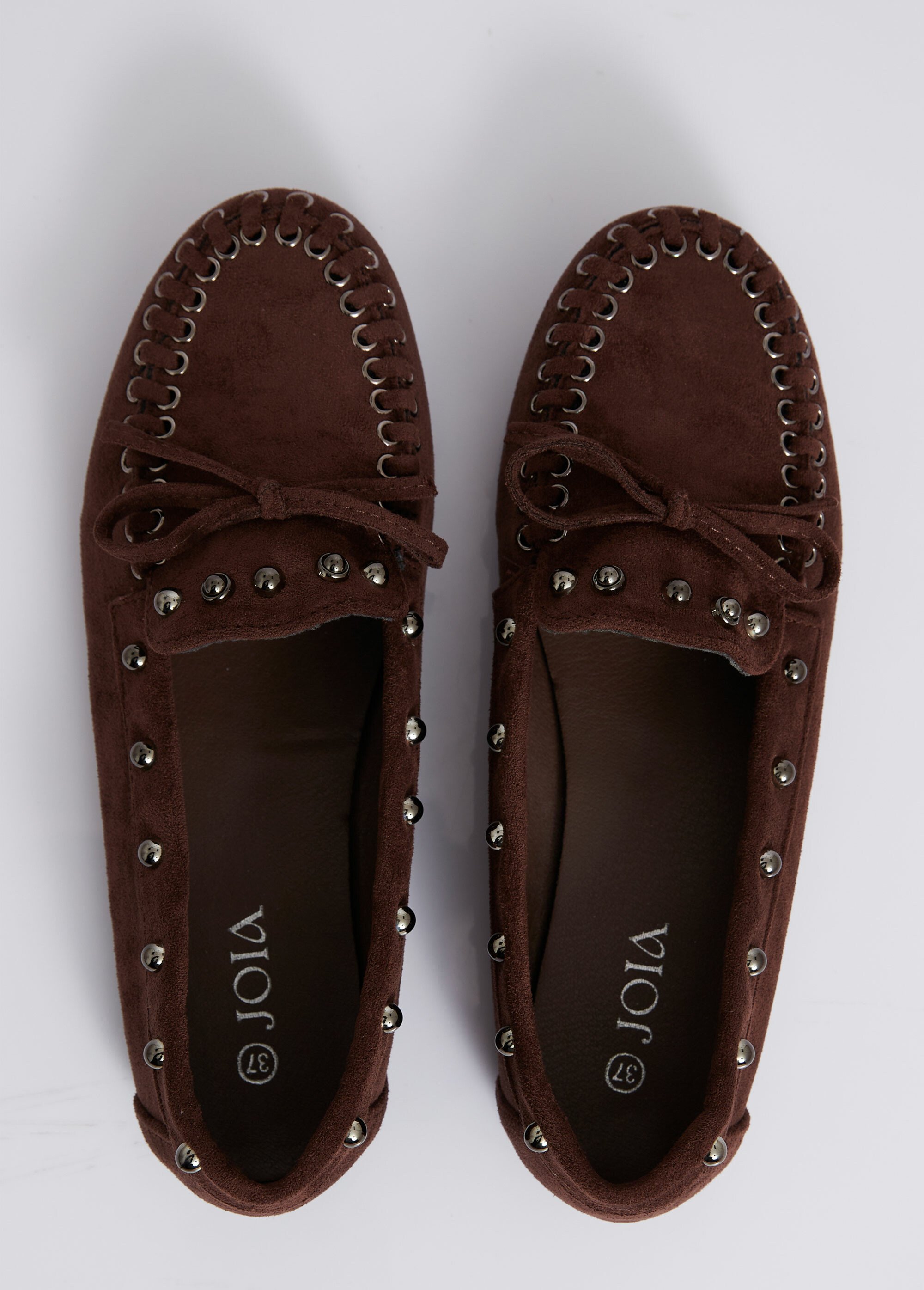 Mocassins dessus suédine clous fantaisie Femme Marron JOIH8-1135H OV1