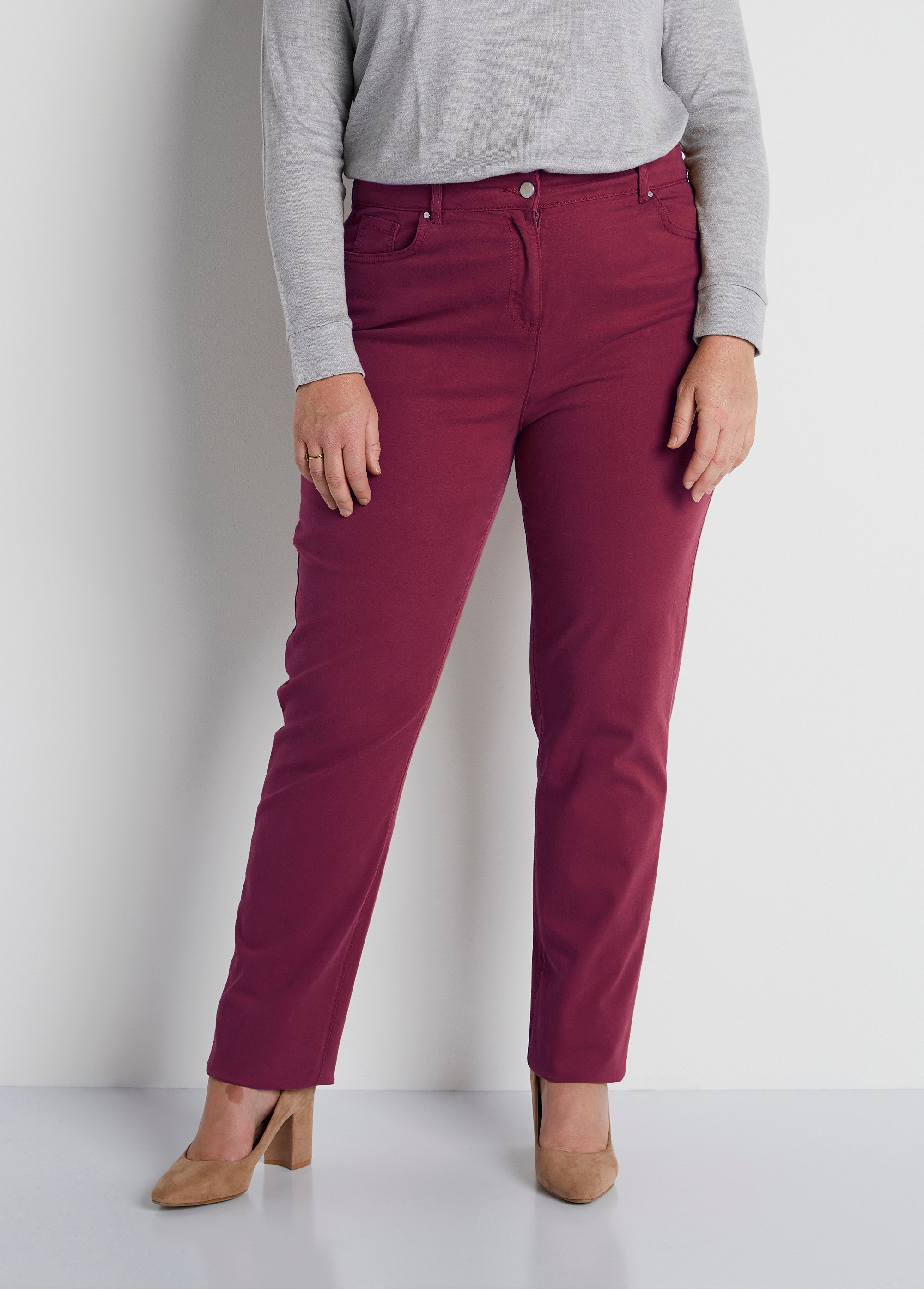 Pantalon droit 5 poches coton stretch Femme Grande Taille Rouge NEVILLE FA2