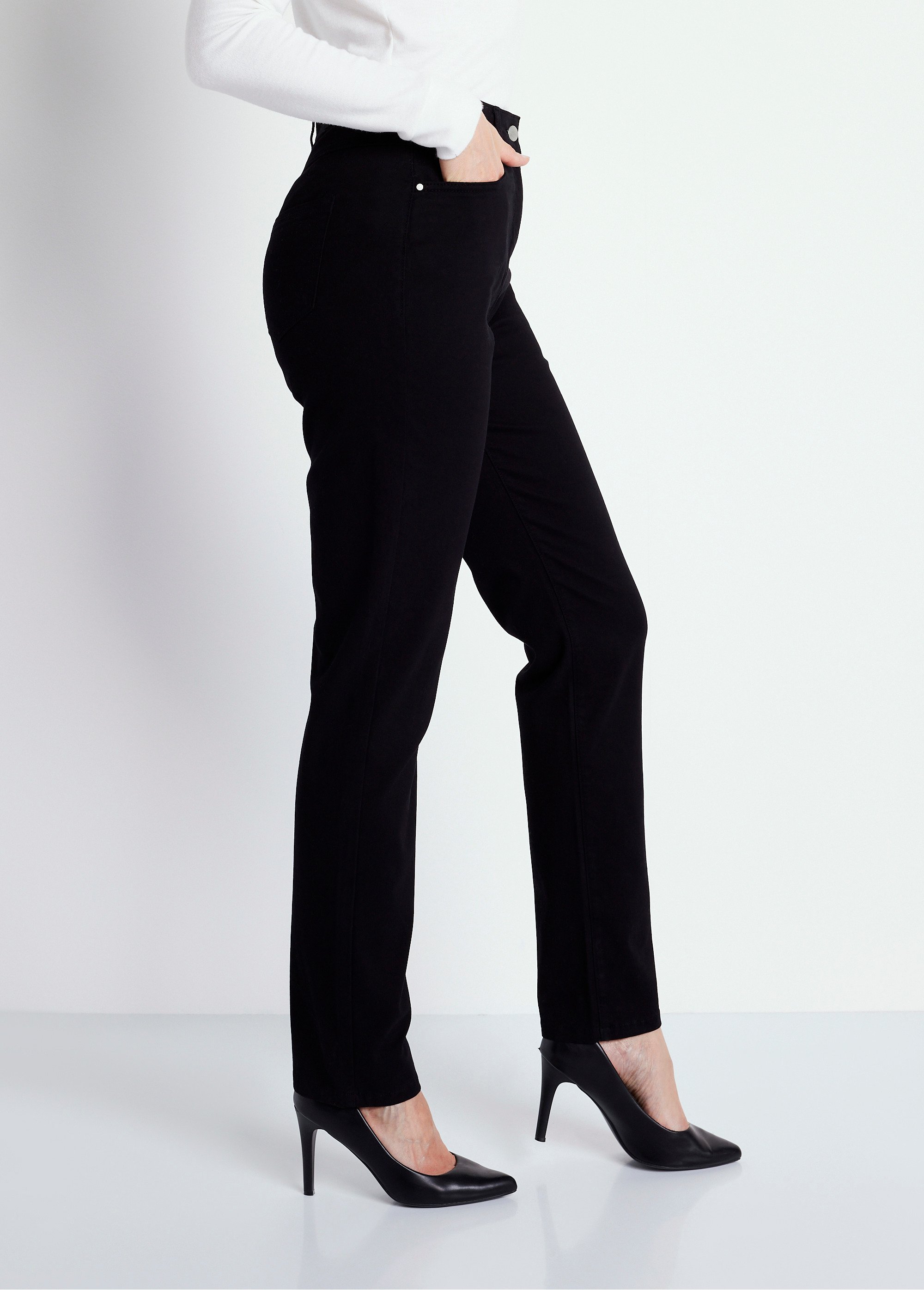 Pantalon droit 5 poches coton stretch Femme Noir NEVILLE DR1