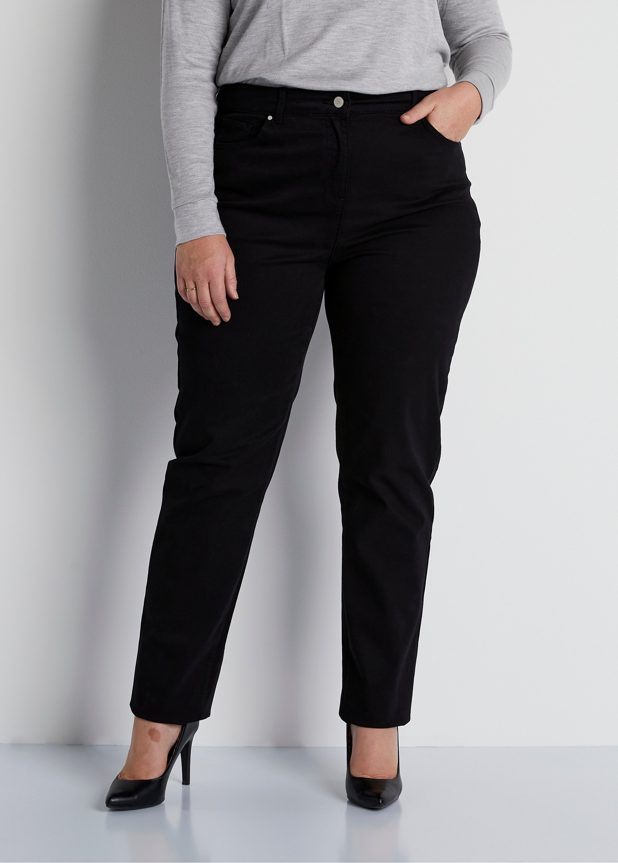Pantalon Droit Noir En Coton/élasthanne - Taille 44, Uni, Occasion Très Bon état