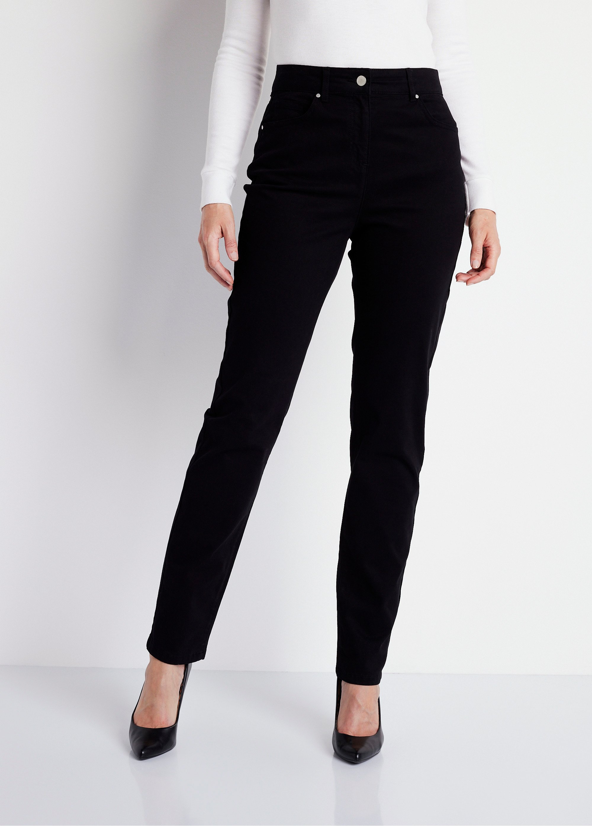 Pantalon droit 5 poches coton stretch Femme Noir NEVILLE FA2