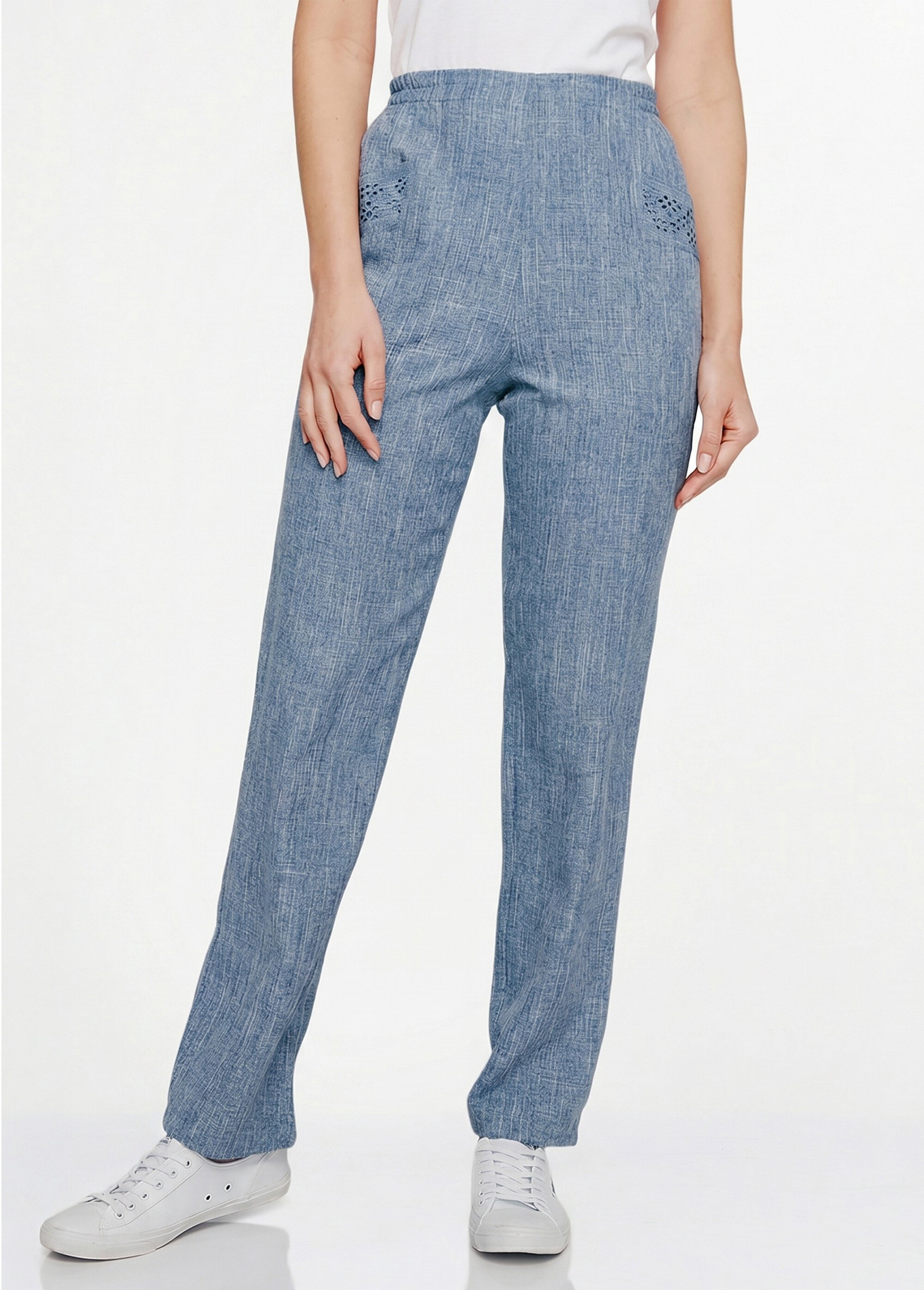 Pantalon ceinture élastiquée ajouré Femme Bleu NALOR FA1