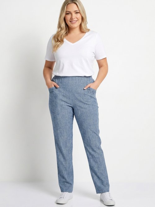 Pantalon ceinture élastiquée ajouré Femme Grande Taille Bleu NALOR MV1