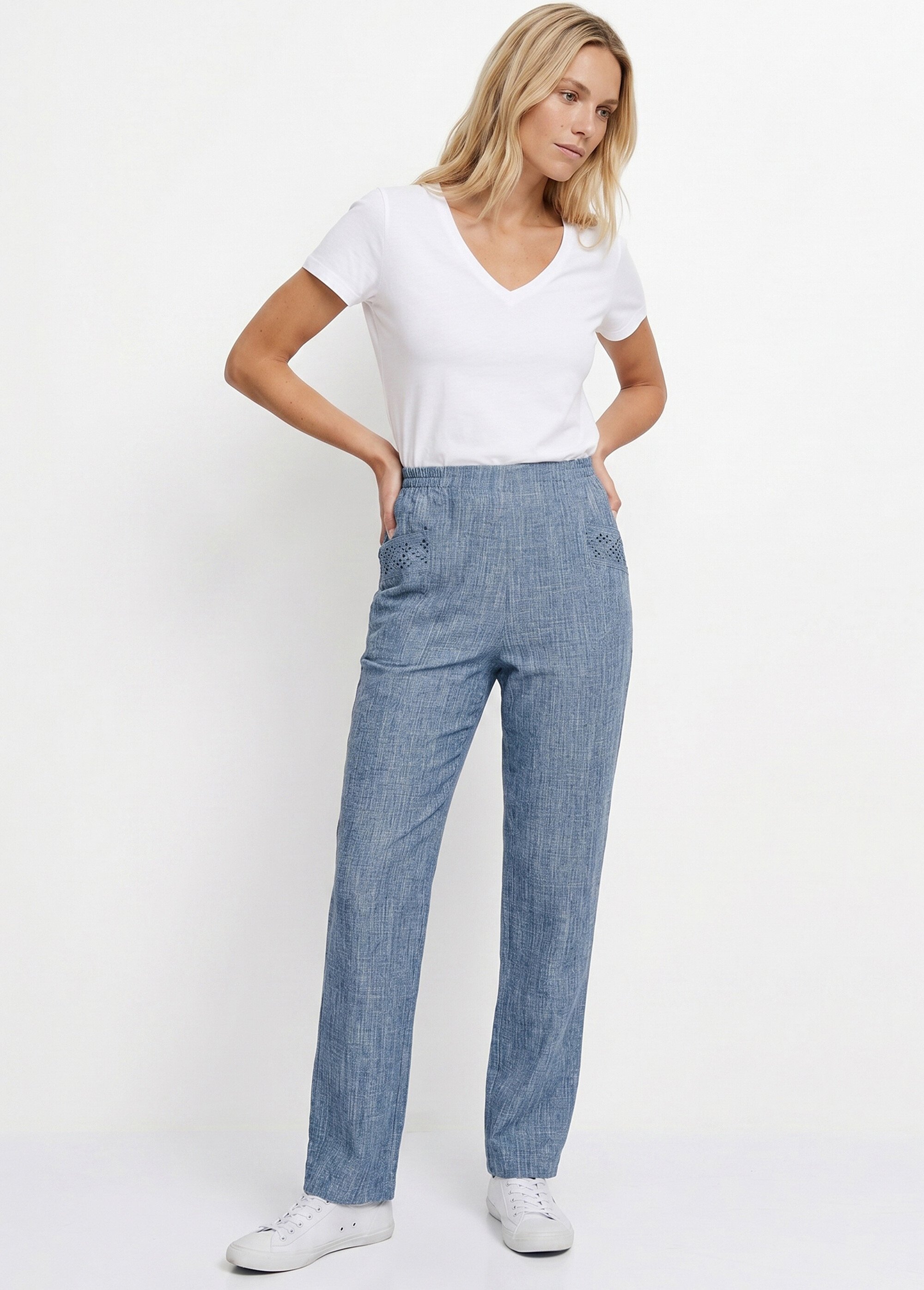 Pantalon ceinture élastiquée ajouré Femme Bleu NALOR MV1