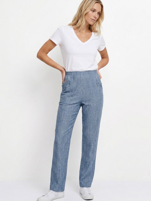 Pantalon ceinture élastiquée ajouré Femme Bleu NALOR MV1