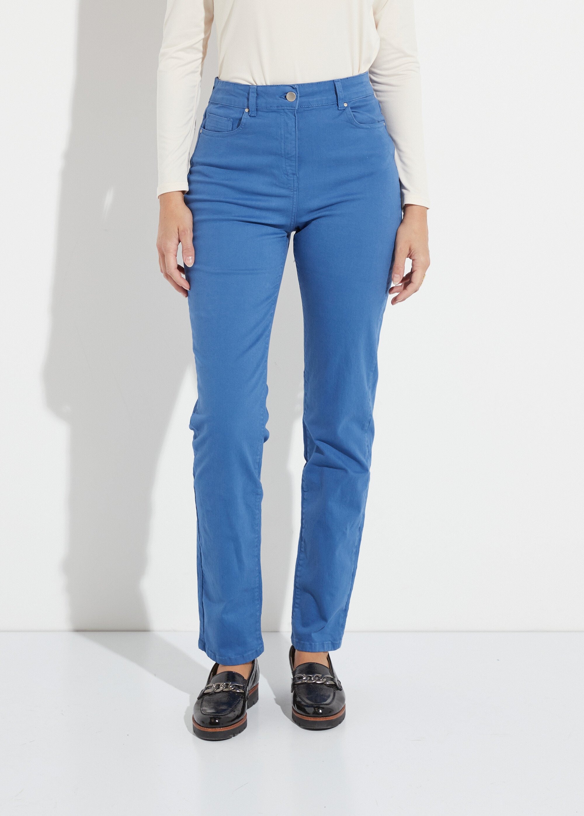 Pantalon droit 5 poches coton stretch Femme Bleu NEVILLE FA1