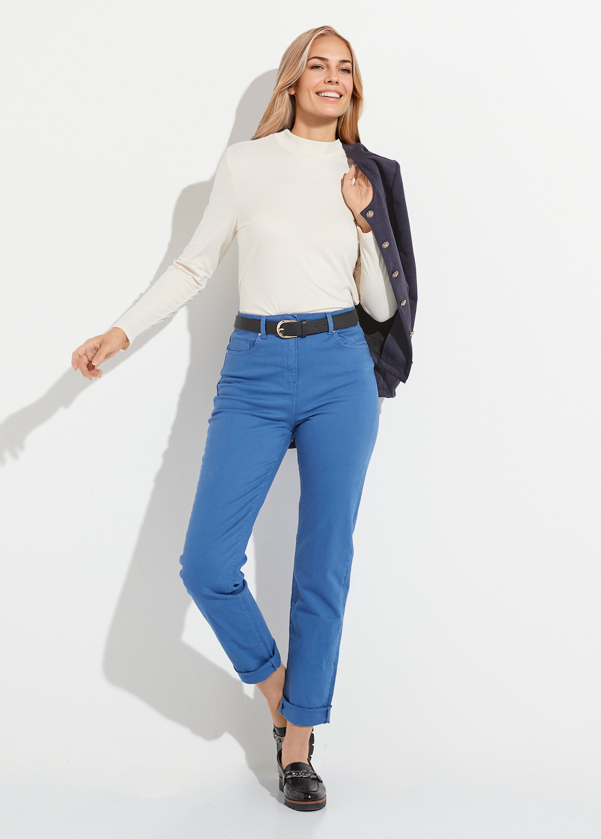 Pantalon droit 5 poches coton stretch Femme Bleu NEVILLE MV1