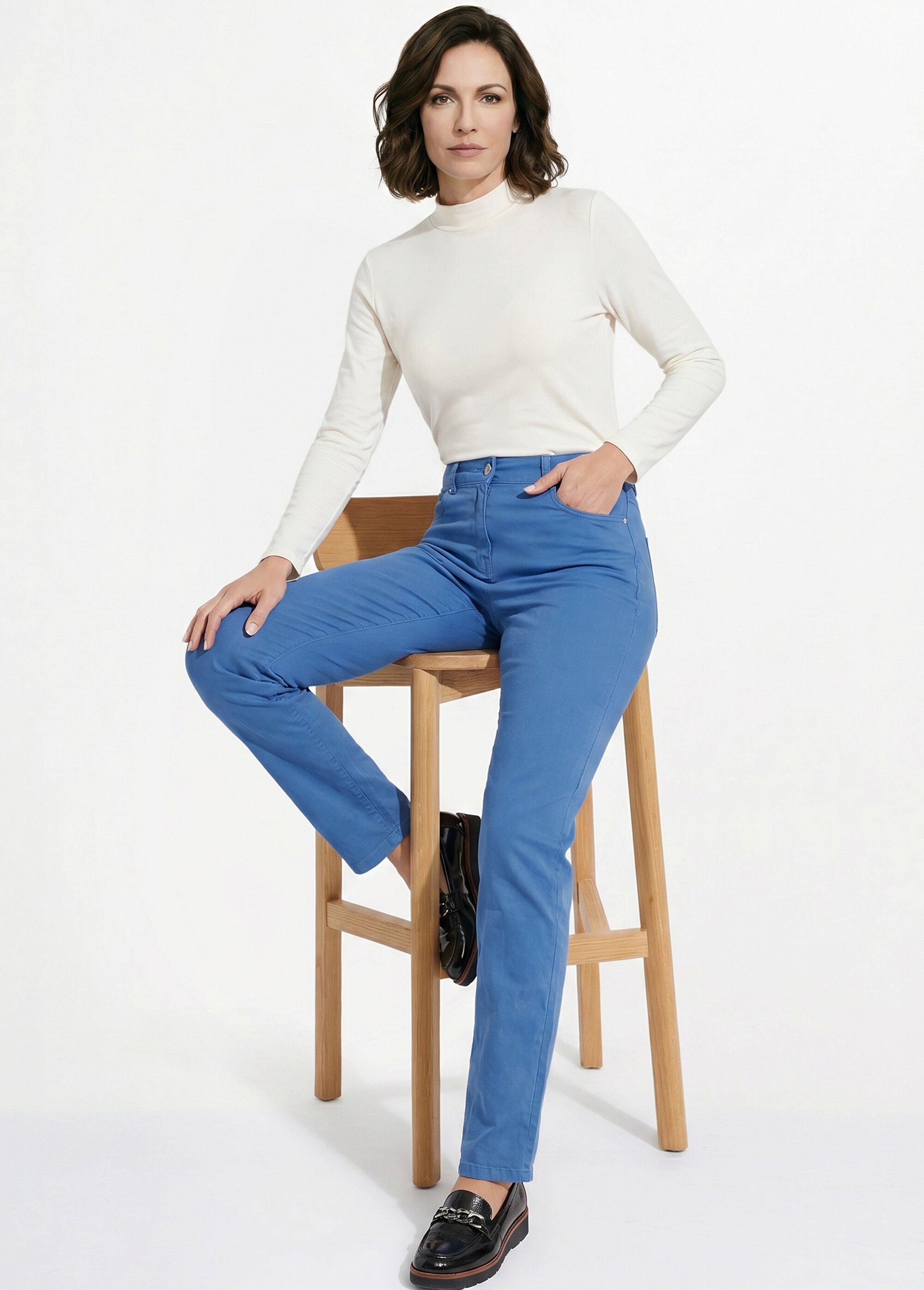 Pantalon droit 5 poches coton stretch Femme Bleu NEVILLE MV1