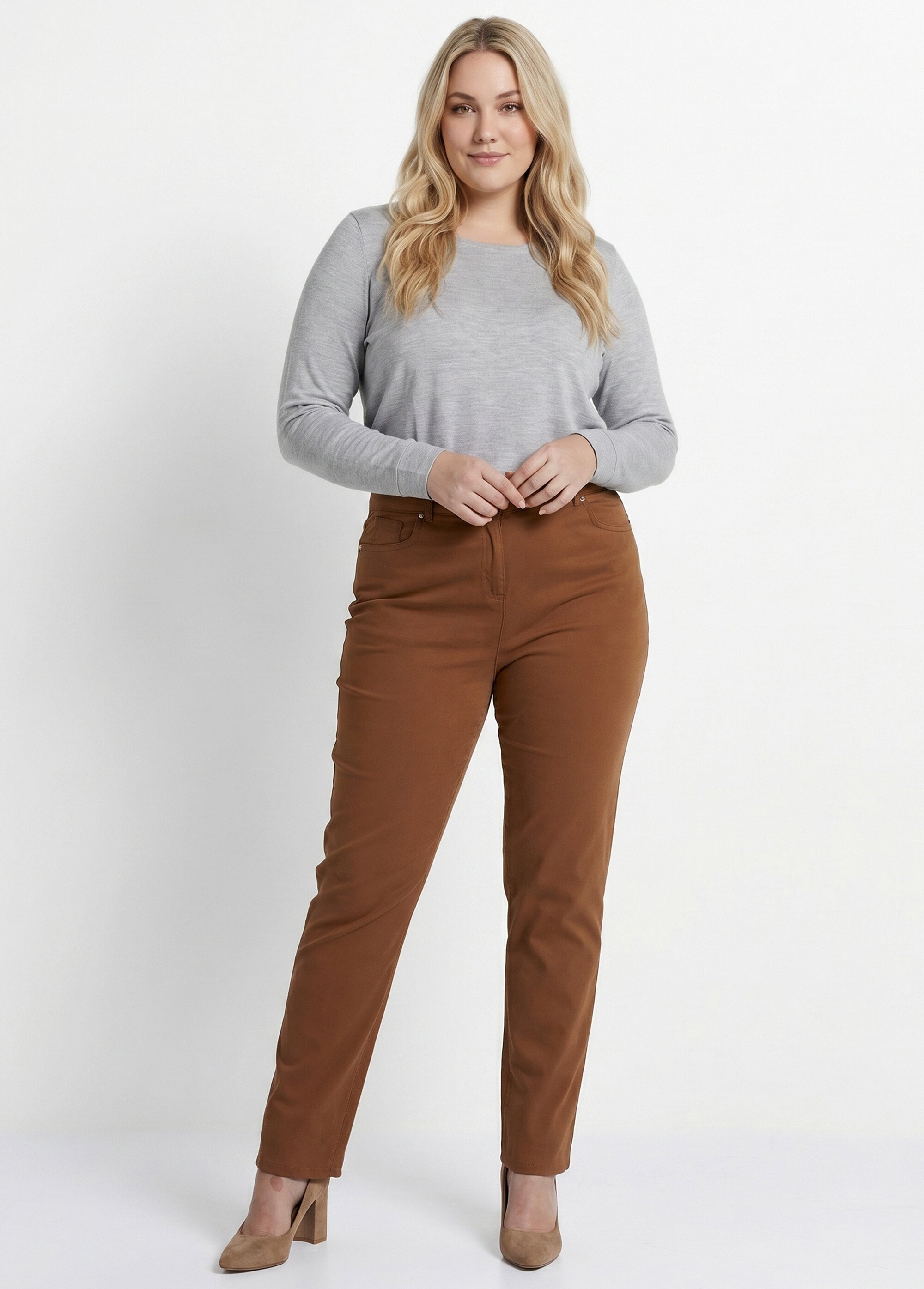 Pantalon droit 5 poches coton stretch Femme Grande Taille Orange NEVILLE SI1