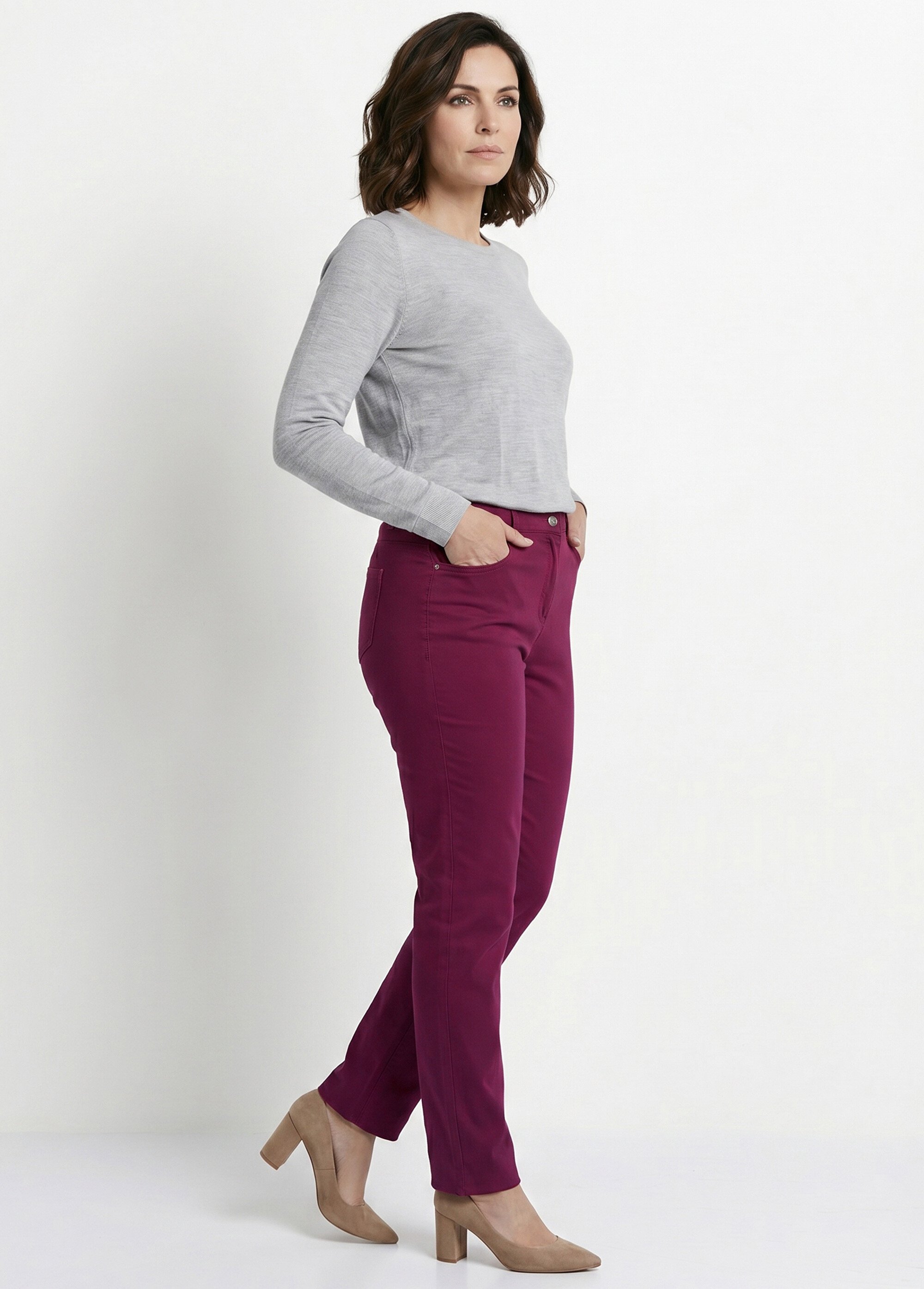 Pantalon droit 5 poches coton stretch Femme Rouge NEVILLE MV1