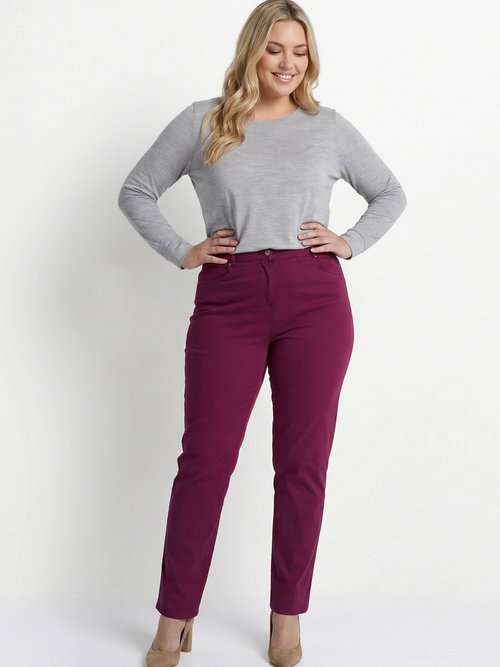 Pantalon droit 5 poches coton stretch Femme Grande Taille Rouge NEVILLE SI1