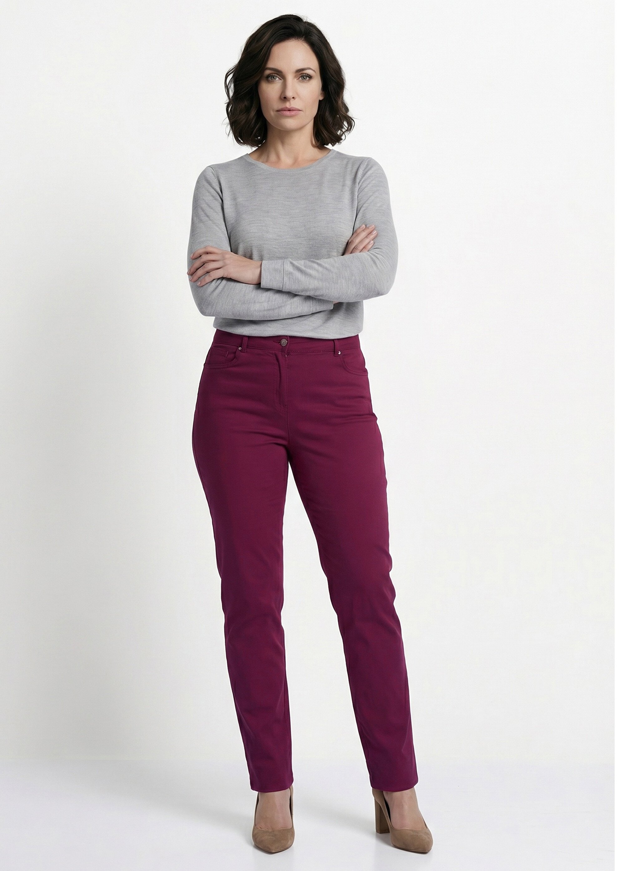 Pantalon droit 5 poches coton stretch Femme Rouge NEVILLE SI1