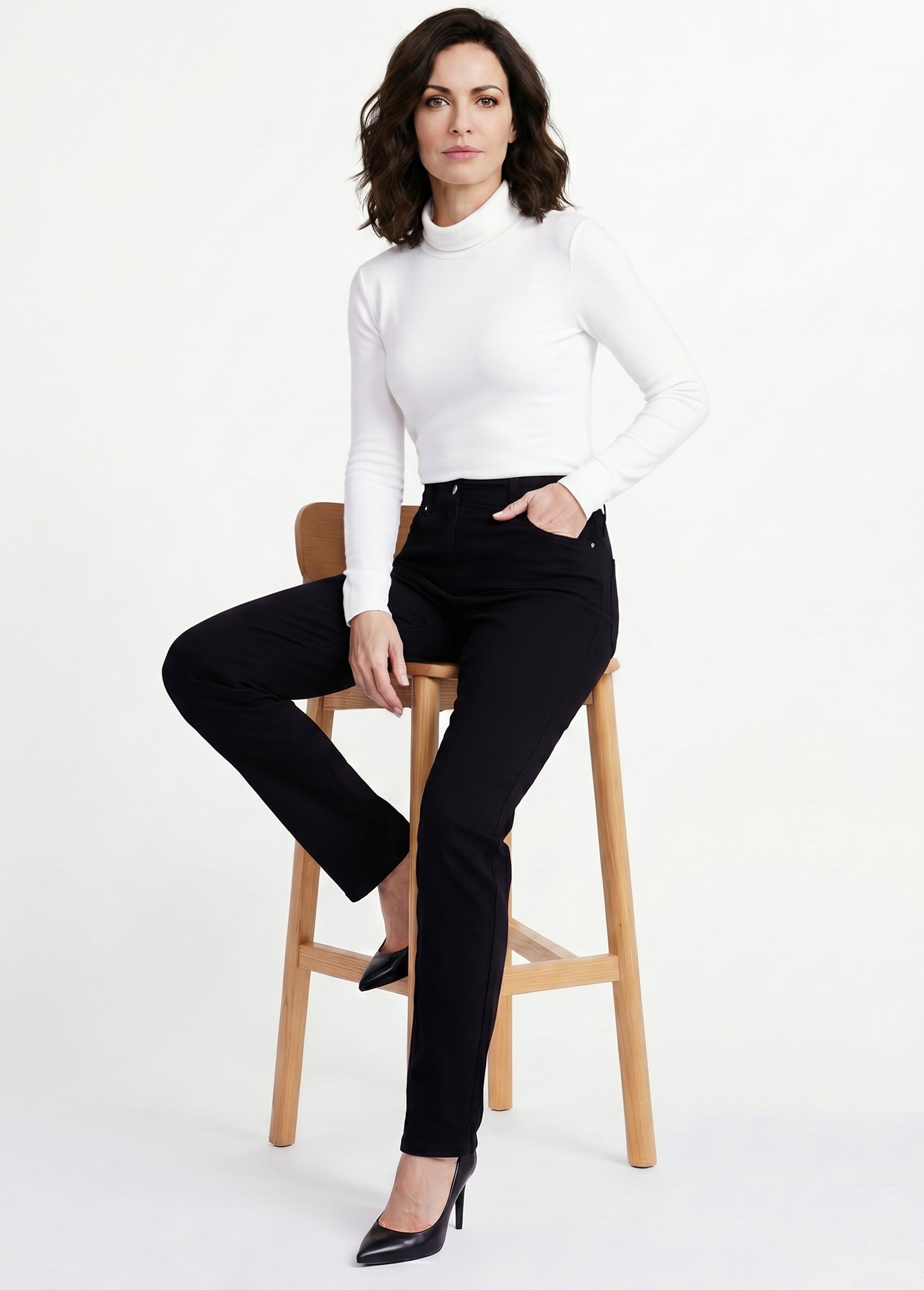 Pantalon droit 5 poches coton stretch Femme Noir NEVILLE MV1