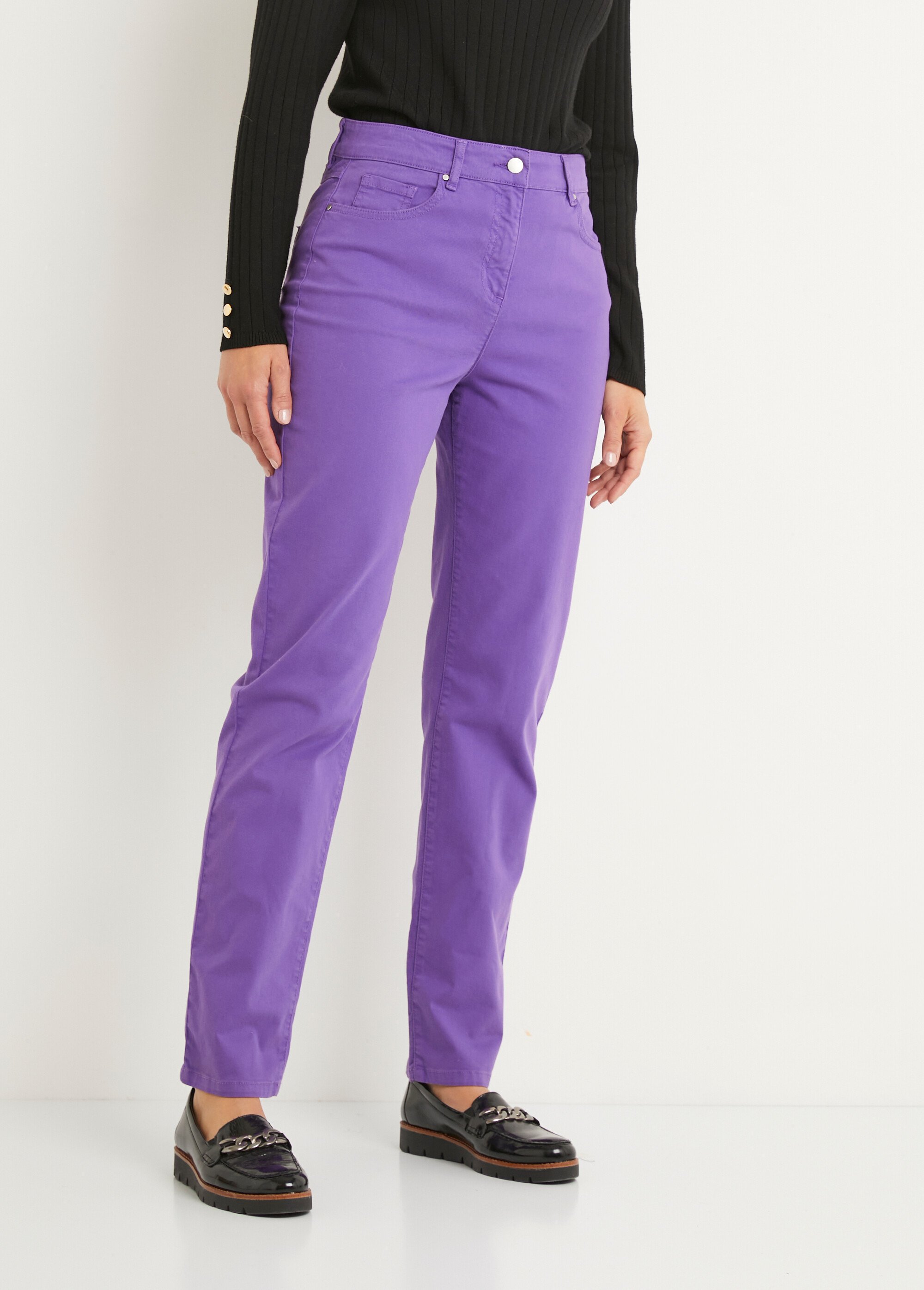 Pantalon droit poches coton stretch Violet Afibel