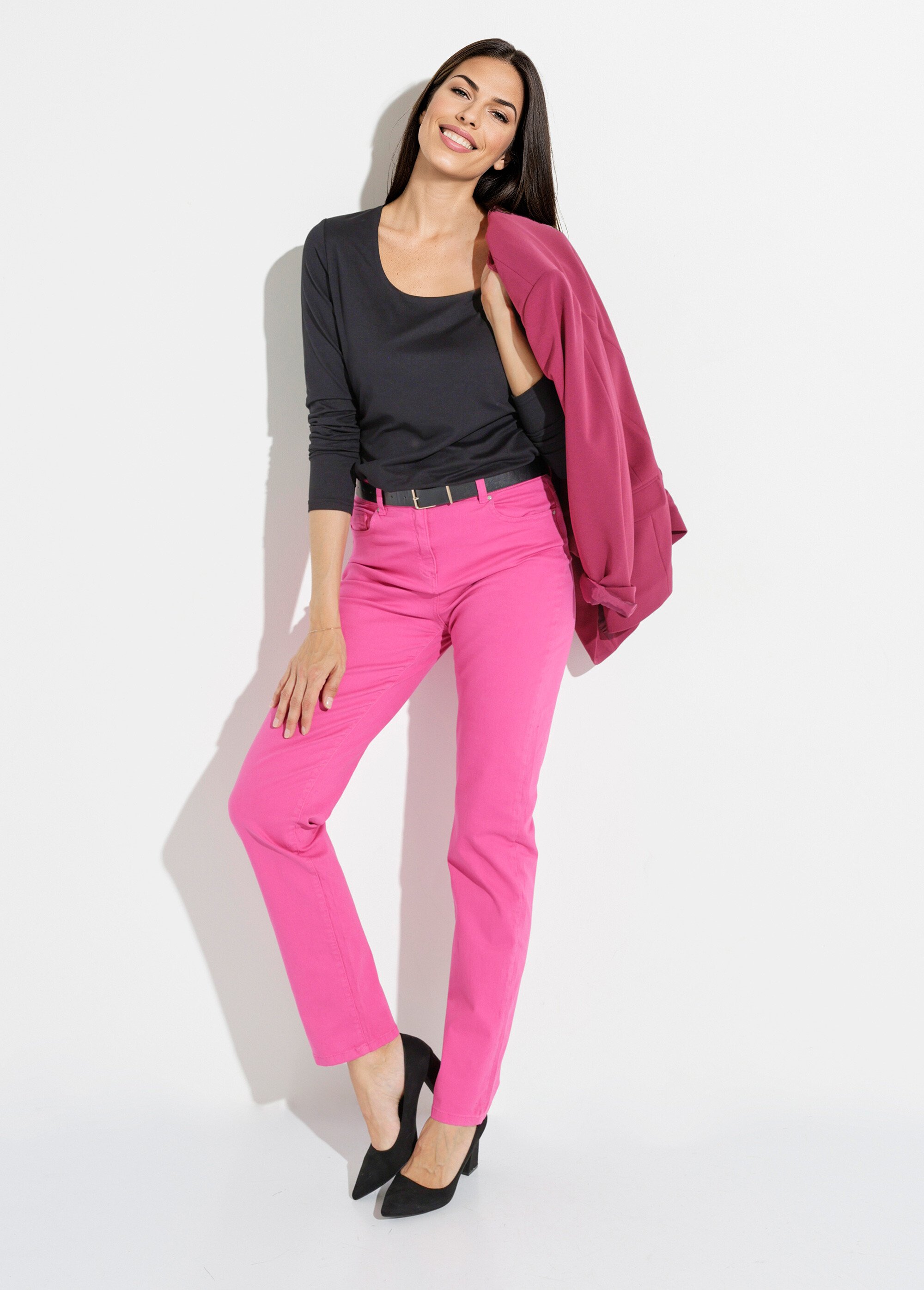 Pantalon droit 5 poches coton stretch Femme Rose NEVILLE MV1