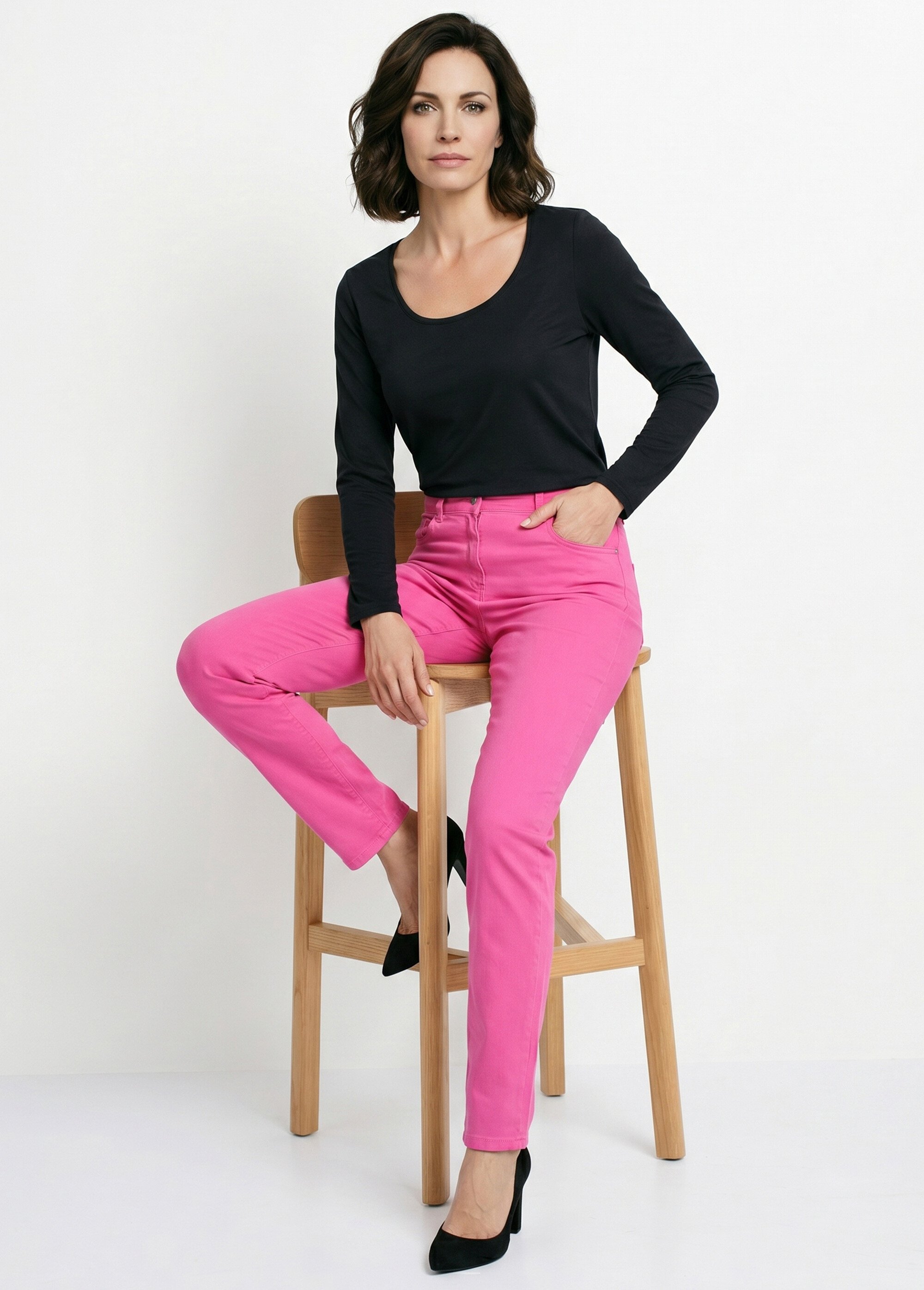 Pantalon droit 5 poches coton stretch Femme Rose NEVILLE MV1